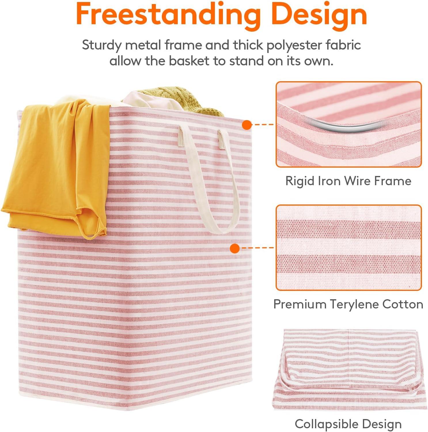image:imageLifewit 2 Pack Laundry Hamper Large Collapsible Laundry Baskets Freestanding Waterproof Clothes Hamper with Easy Carry Handles in Laundry Room Bedroom Bathroom College Dorm for Adults Grey 2 x 80LBluePink