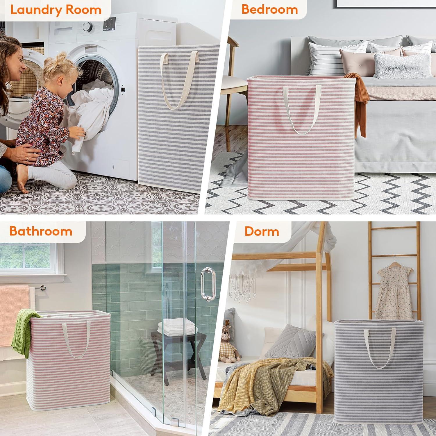 image:imageLifewit 2 Pack Laundry Hamper Large Collapsible Laundry Baskets Freestanding Waterproof Clothes Hamper with Easy Carry Handles in Laundry Room Bedroom Bathroom College Dorm for Adults Grey 2 x 80LGreyPink
