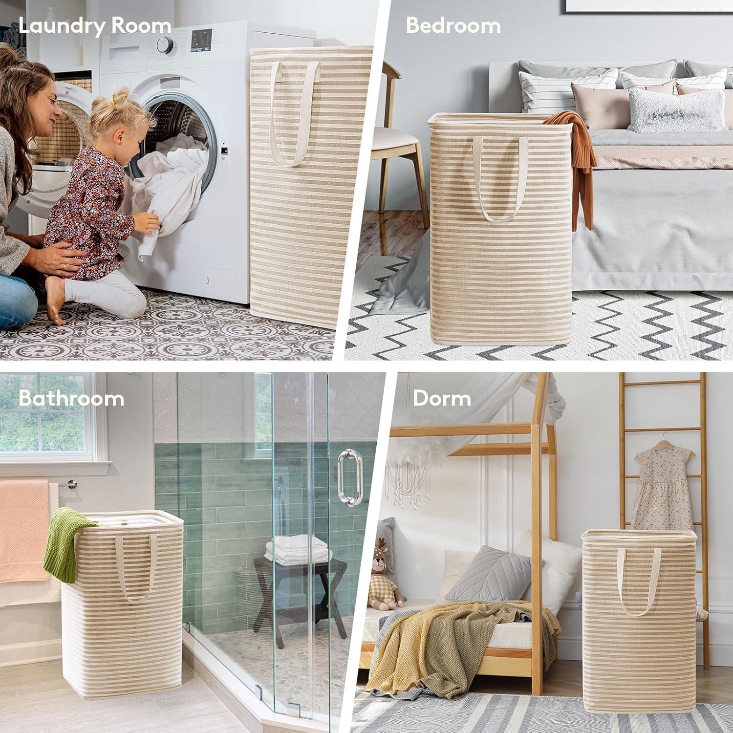 image:imageLifewit 2 Pack Laundry Hamper Large Collapsible Laundry Baskets Freestanding Waterproof Clothes Hamper with Easy Carry Handles in Laundry Room Bedroom Bathroom College Dorm for Adults Grey 2 x 80LBeige