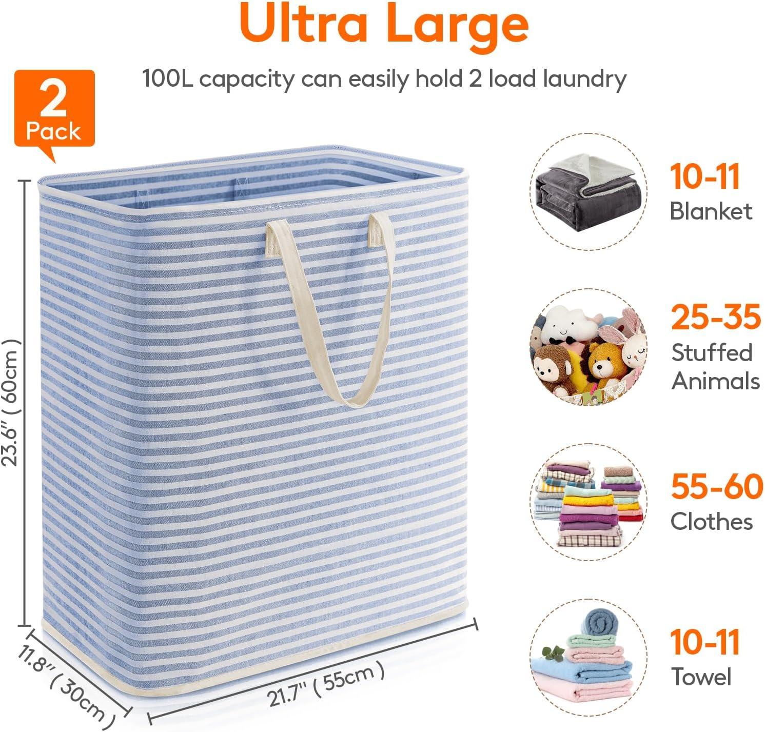 image:imageLifewit 2 Pack Laundry Hamper Large Collapsible Laundry Baskets Freestanding Waterproof Clothes Hamper with Easy Carry Handles in Laundry Room Bedroom Bathroom College Dorm for Adults Grey 2 x 80LGreyBlue