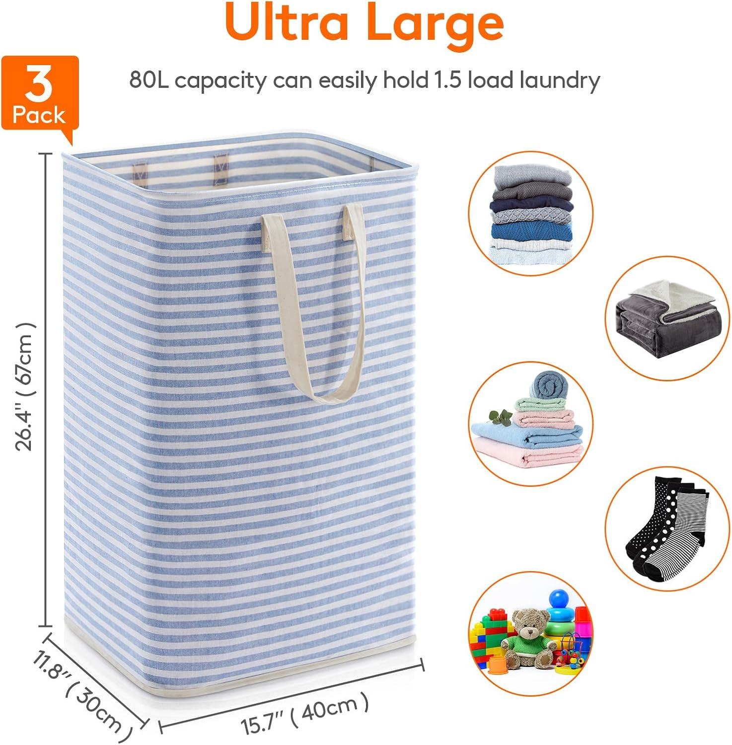 image:imageLifewit 2 Pack Laundry Hamper Large Collapsible Laundry Baskets Freestanding Waterproof Clothes Hamper with Easy Carry Handles in Laundry Room Bedroom Bathroom College Dorm for Adults Grey 2 x 80LBlue
