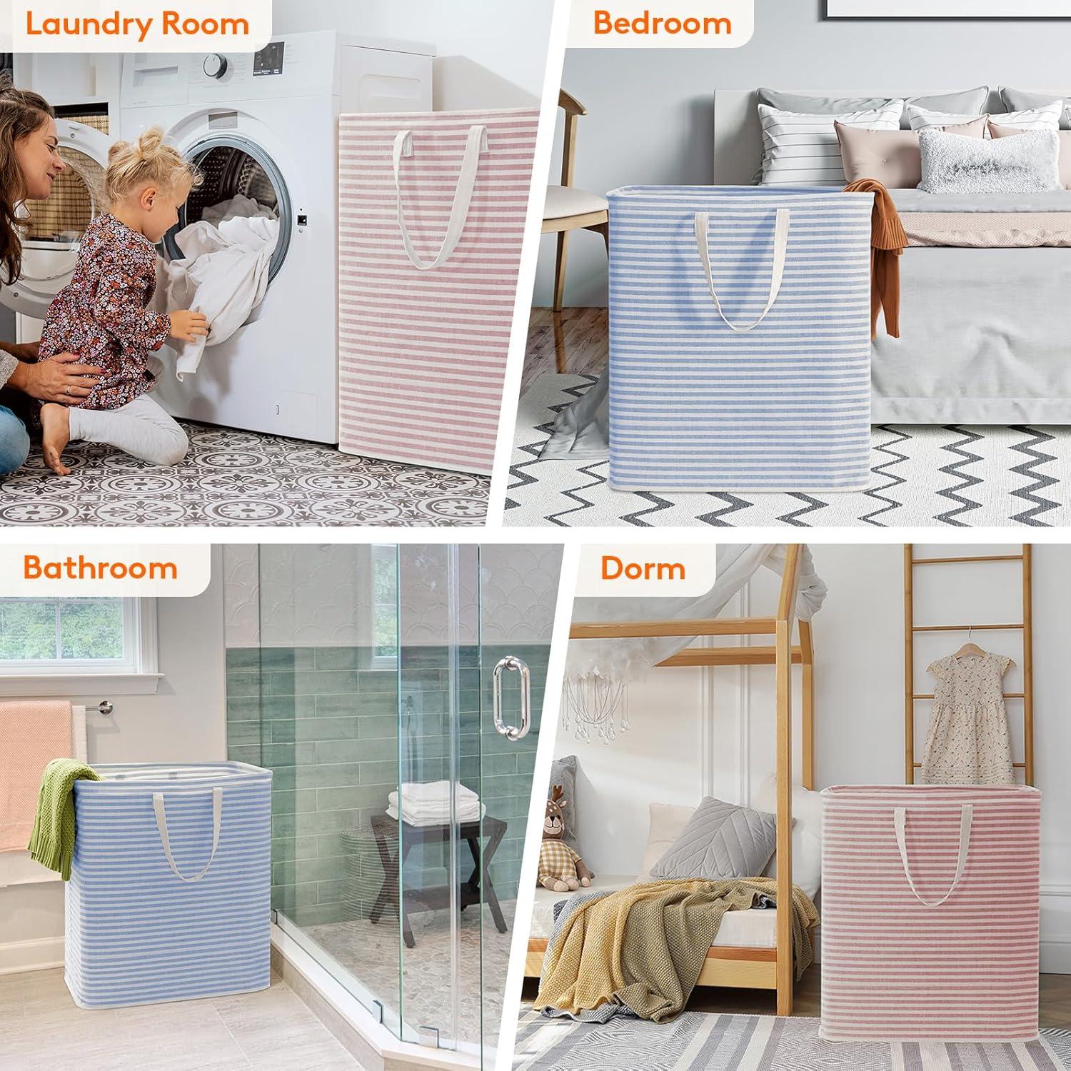 image:imageLifewit 2 Pack Laundry Hamper Large Collapsible Laundry Baskets Freestanding Waterproof Clothes Hamper with Easy Carry Handles in Laundry Room Bedroom Bathroom College Dorm for Adults Grey 2 x 80LBluePink