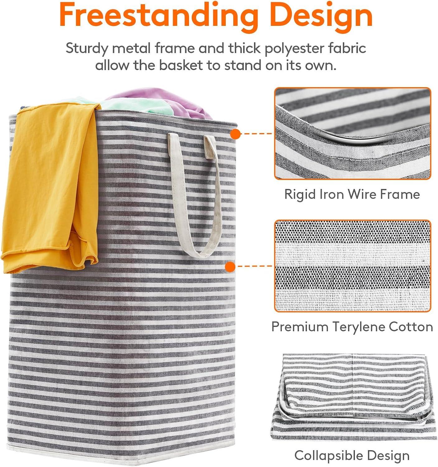 image:imageLifewit 2 Pack Laundry Hamper Large Collapsible Laundry Baskets Freestanding Waterproof Clothes Hamper with Easy Carry Handles in Laundry Room Bedroom Bathroom College Dorm for Adults Grey 2 x 80LBlack