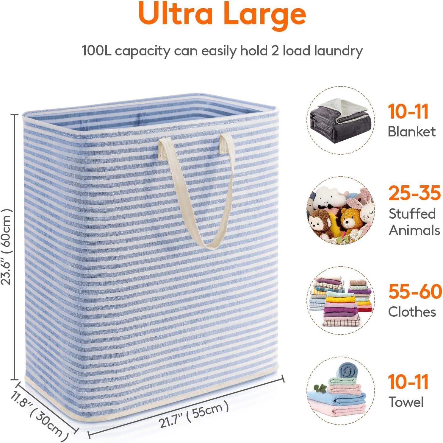 image:imageLifewit 2 Pack Laundry Hamper Large Collapsible Laundry Baskets Freestanding Waterproof Clothes Hamper with Easy Carry Handles in Laundry Room Bedroom Bathroom College Dorm for Adults Grey 2 x 80LBlue