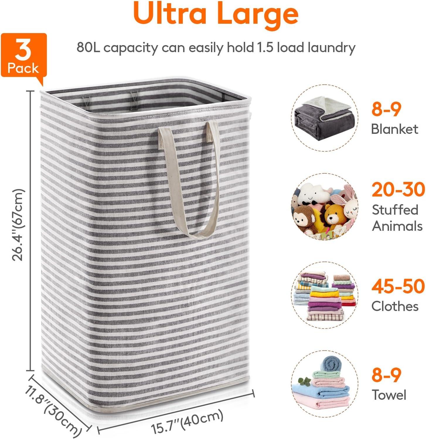 image:imageLifewit 2 Pack Laundry Hamper Large Collapsible Laundry Baskets Freestanding Waterproof Clothes Hamper with Easy Carry Handles in Laundry Room Bedroom Bathroom College Dorm for Adults Grey 2 x 80LBlack