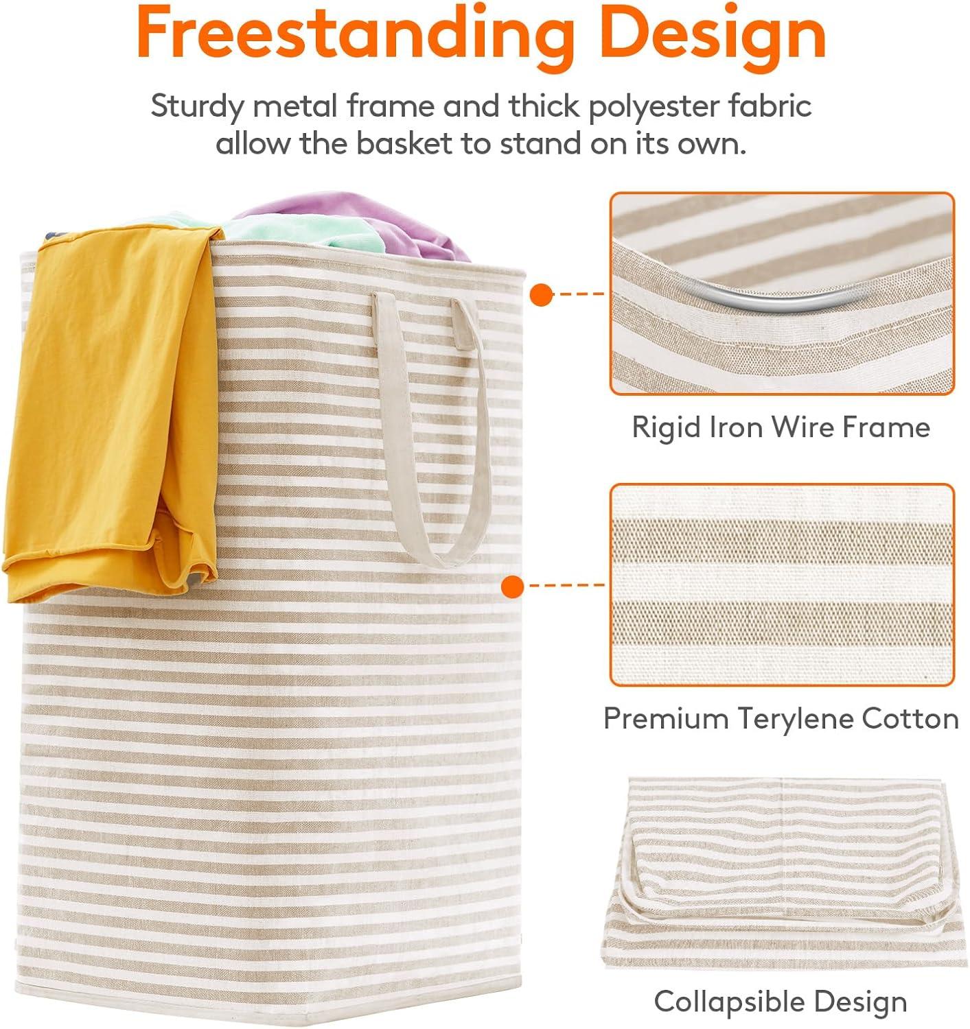 image:imageLifewit 2 Pack Laundry Hamper Large Collapsible Laundry Baskets Freestanding Waterproof Clothes Hamper with Easy Carry Handles in Laundry Room Bedroom Bathroom College Dorm for Adults Grey 2 x 80LBeige