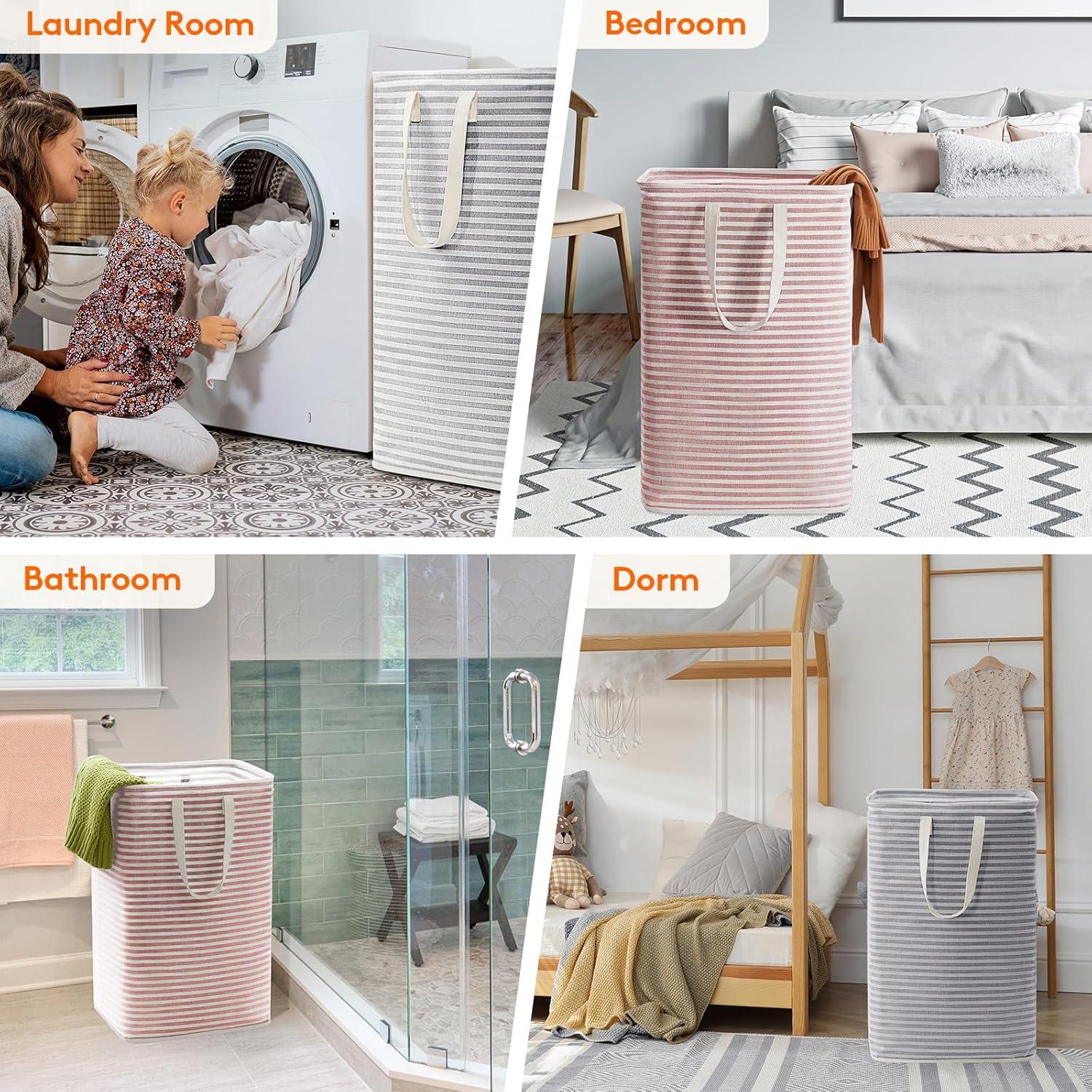 image:imageLifewit 2 Pack Laundry Hamper Large Collapsible Laundry Baskets Freestanding Waterproof Clothes Hamper with Easy Carry Handles in Laundry Room Bedroom Bathroom College Dorm for Adults Grey 2 x 80LGreyPink