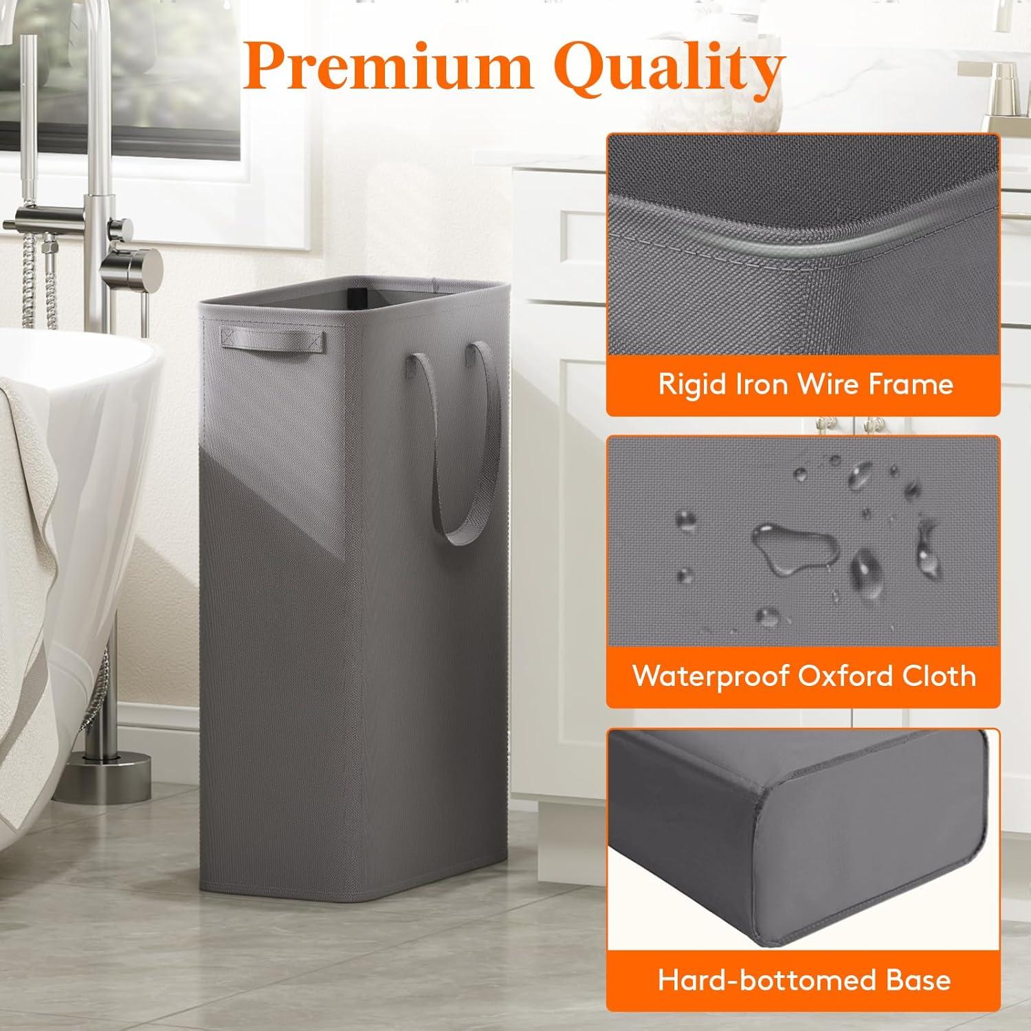 image:imageLifewit 2 Pack Slim Laundry Hamper Collapsible Narrow Laundry Basket Small Tall Dirty Clothes Hampers with Handles for Bathroom Bedroom College Dorm Black 50LGray