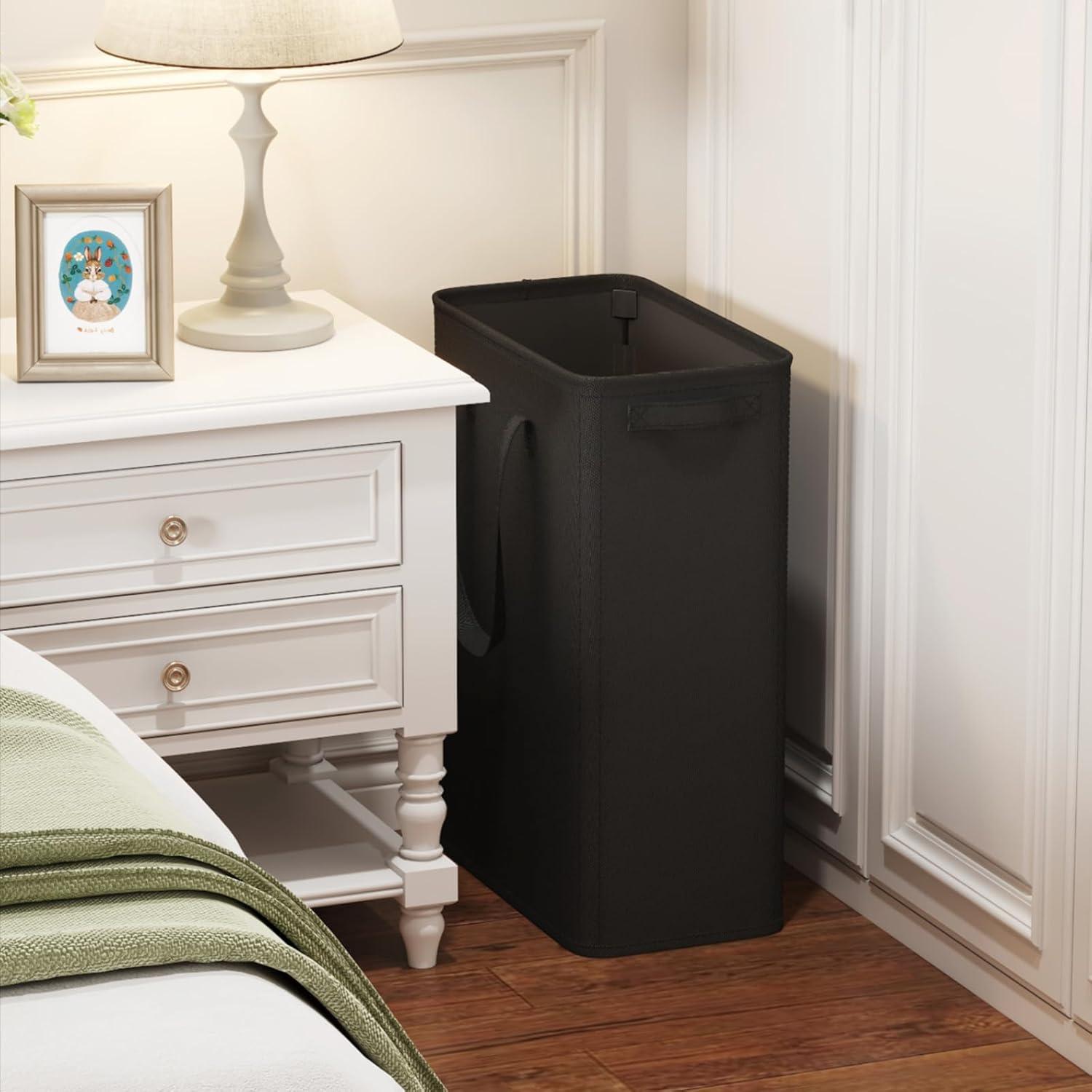 image:imageLifewit 2 Pack Slim Laundry Hamper Collapsible Narrow Laundry Basket Small Tall Dirty Clothes Hampers with Handles for Bathroom Bedroom College Dorm Black 50LBlack