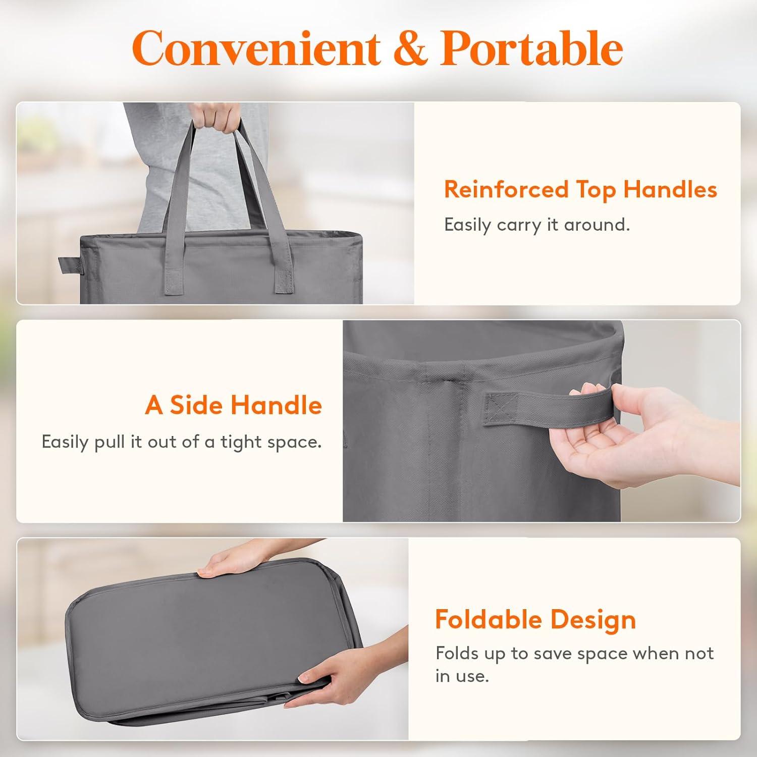 image:imageLifewit 2 Pack Slim Laundry Hamper Collapsible Narrow Laundry Basket Small Tall Dirty Clothes Hampers with Handles for Bathroom Bedroom College Dorm Black 50LGray