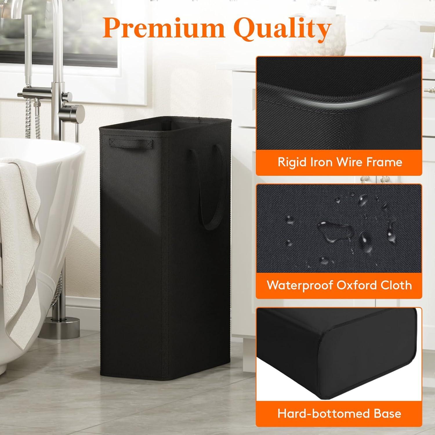 image:imageLifewit 2 Pack Slim Laundry Hamper Collapsible Narrow Laundry Basket Small Tall Dirty Clothes Hampers with Handles for Bathroom Bedroom College Dorm Black 50LBlack