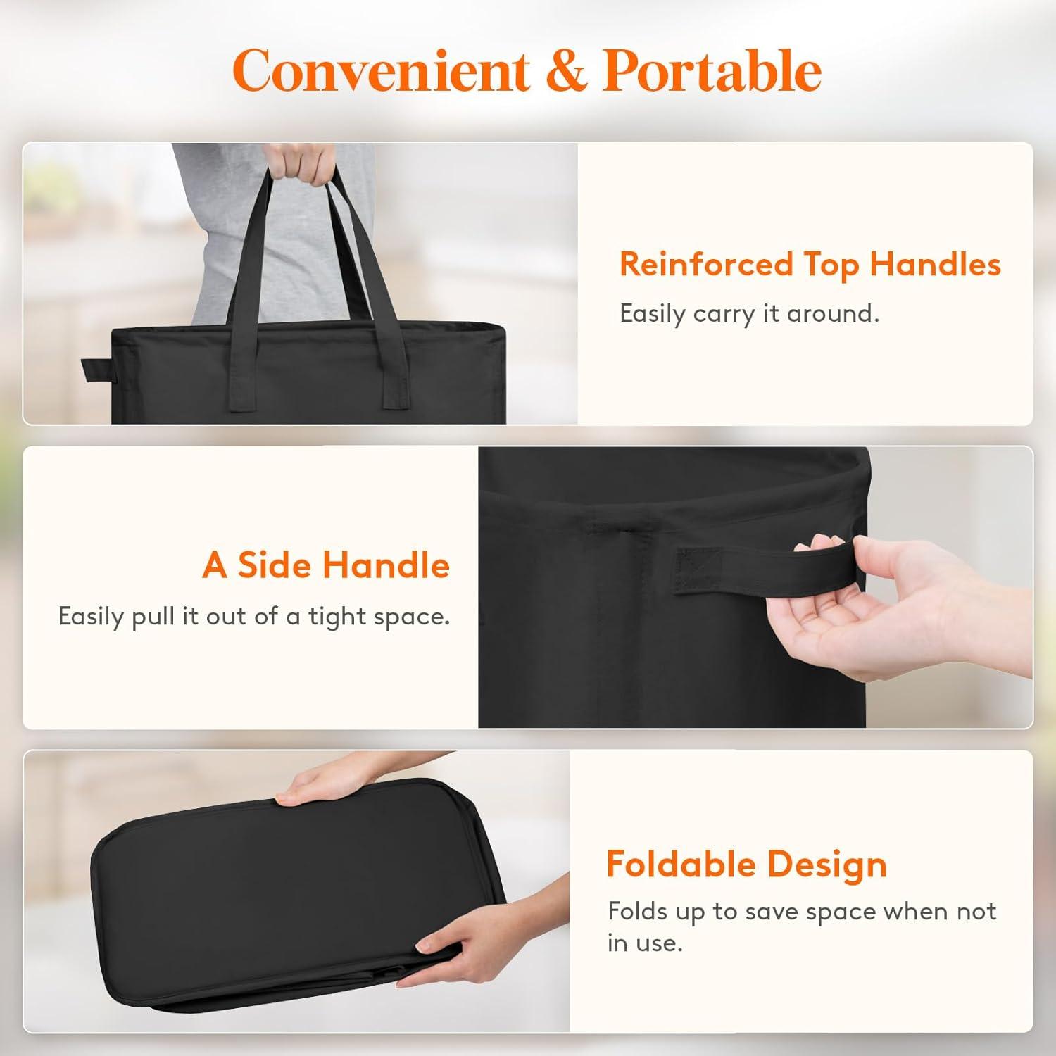 image:imageLifewit 2 Pack Slim Laundry Hamper Collapsible Narrow Laundry Basket Small Tall Dirty Clothes Hampers with Handles for Bathroom Bedroom College Dorm Black 50LBlack