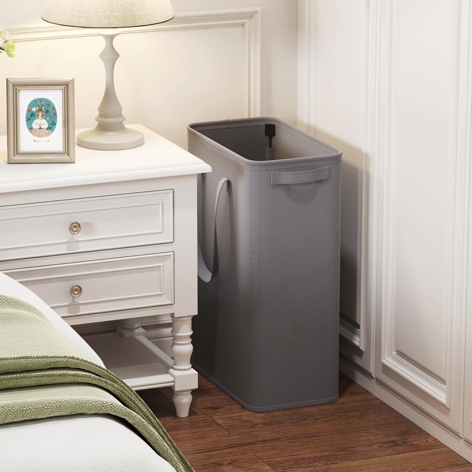 image:imageLifewit 2 Pack Slim Laundry Hamper Collapsible Narrow Laundry Basket Small Tall Dirty Clothes Hampers with Handles for Bathroom Bedroom College Dorm Black 50LGray