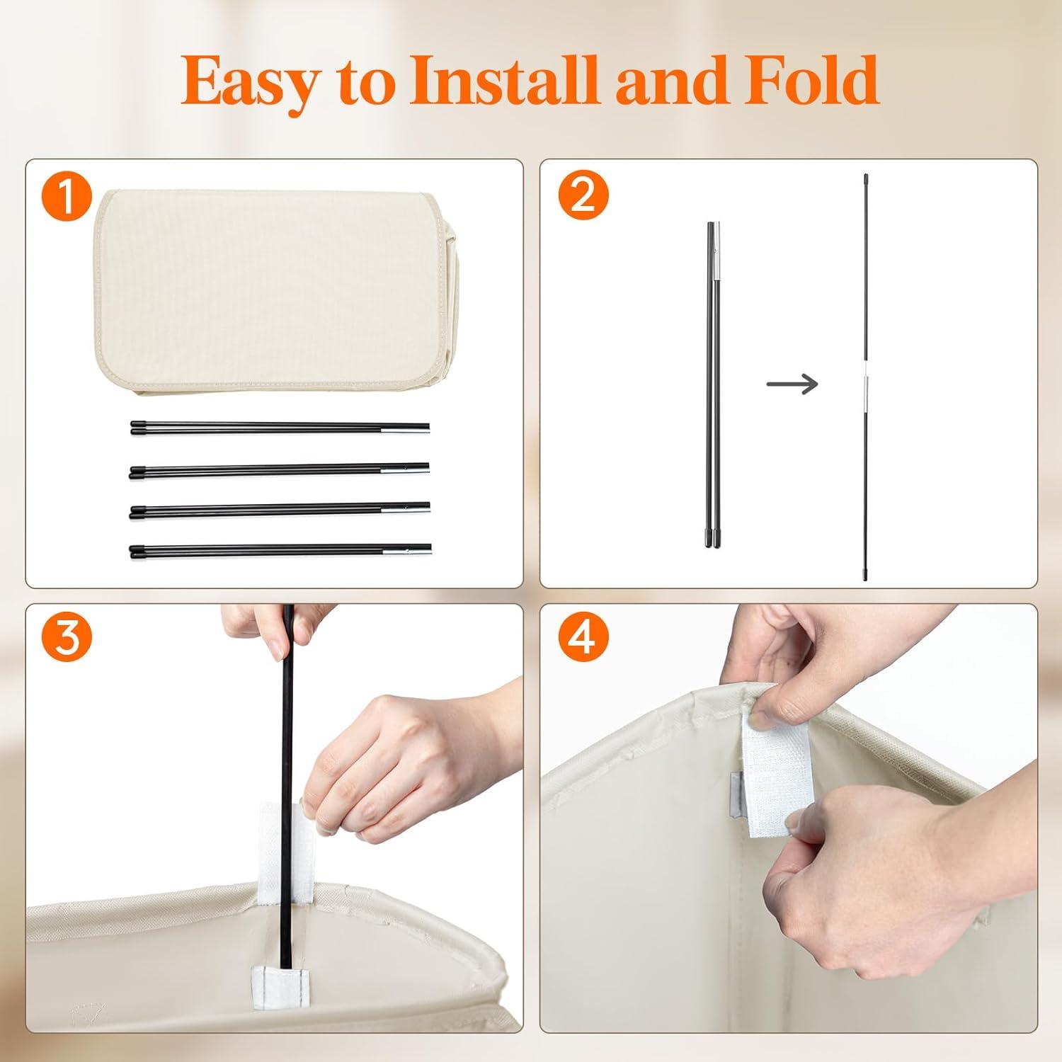 image:imageLifewit 65L Slim Laundry Hamper Small Laundry Basket with Lid Dirty Narrow Collapsible Clothes Storage with Easy Carry Extended Handles Tall Hampers for Bedroom Laundry Room White 2 PacksWhite