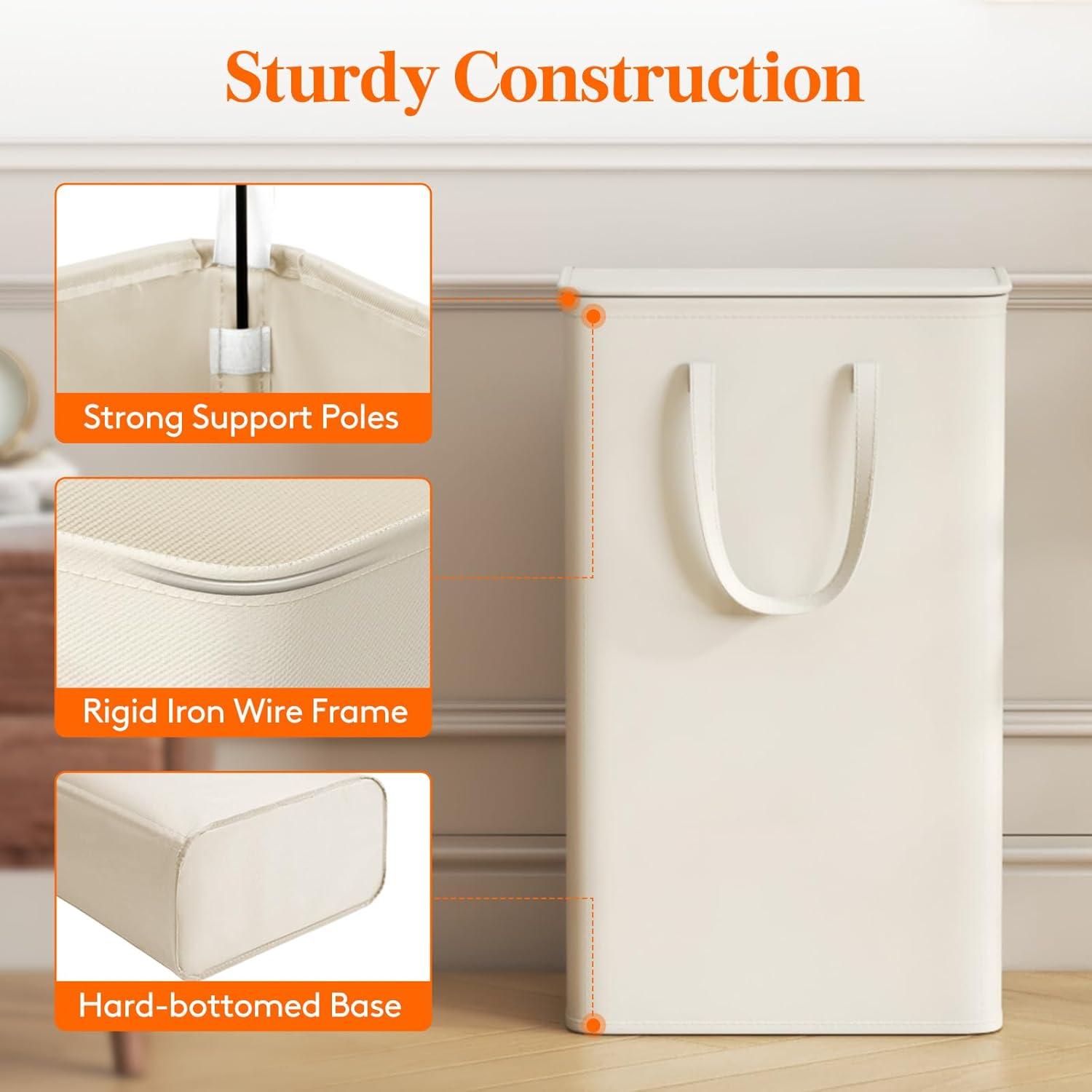 image:imageLifewit 65L Slim Laundry Hamper Small Laundry Basket with Lid Dirty Narrow Collapsible Clothes Storage with Easy Carry Extended Handles Tall Hampers for Bedroom Laundry Room White 2 PacksWhite