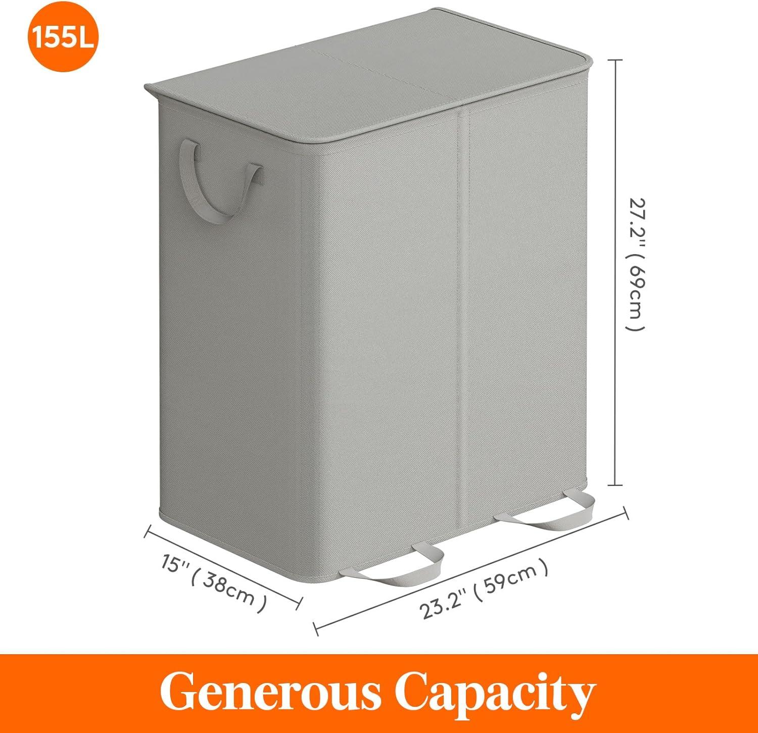 image:imageLifewit Double Laundry Hamper with Lid and Removable Laundry Bags Large Collapsible 2 Dividers Dirty Clothes Basket with Handles for Bedroom Laundry Room Closet Bathroom College 136L GraySilver Gray