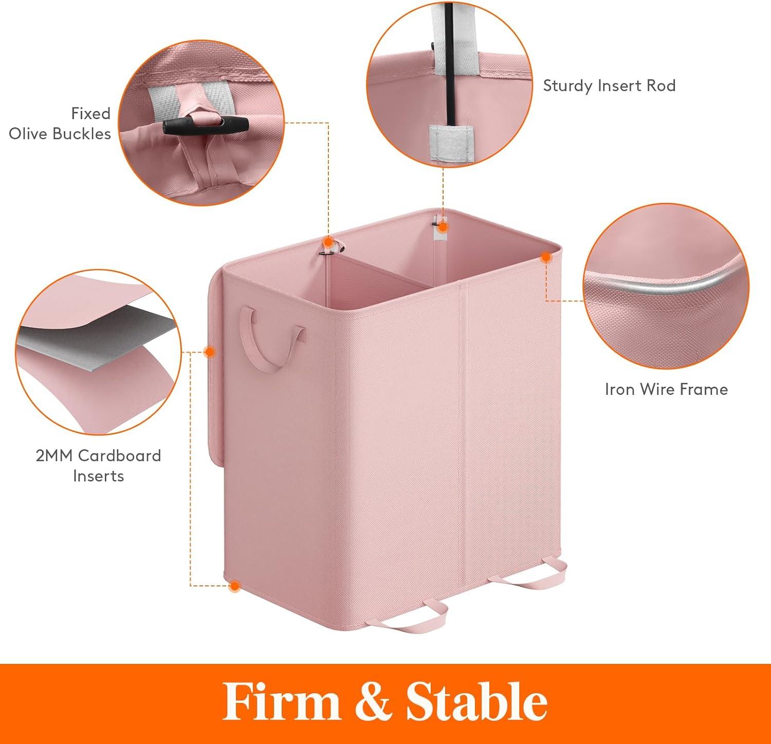 image:imageLifewit Double Laundry Hamper with Lid and Removable Laundry Bags Large Collapsible 2 Dividers Dirty Clothes Basket with Handles for Bedroom Laundry Room Closet Bathroom College 136L GrayPink