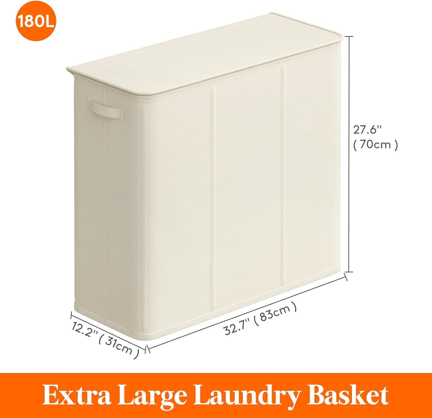 image:imageLifewit Double Laundry Hamper with Lid and Removable Laundry Bags Large Collapsible 2 Dividers Dirty Clothes Basket with Handles for Bedroom Laundry Room Closet Bathroom College 136L GrayWhite