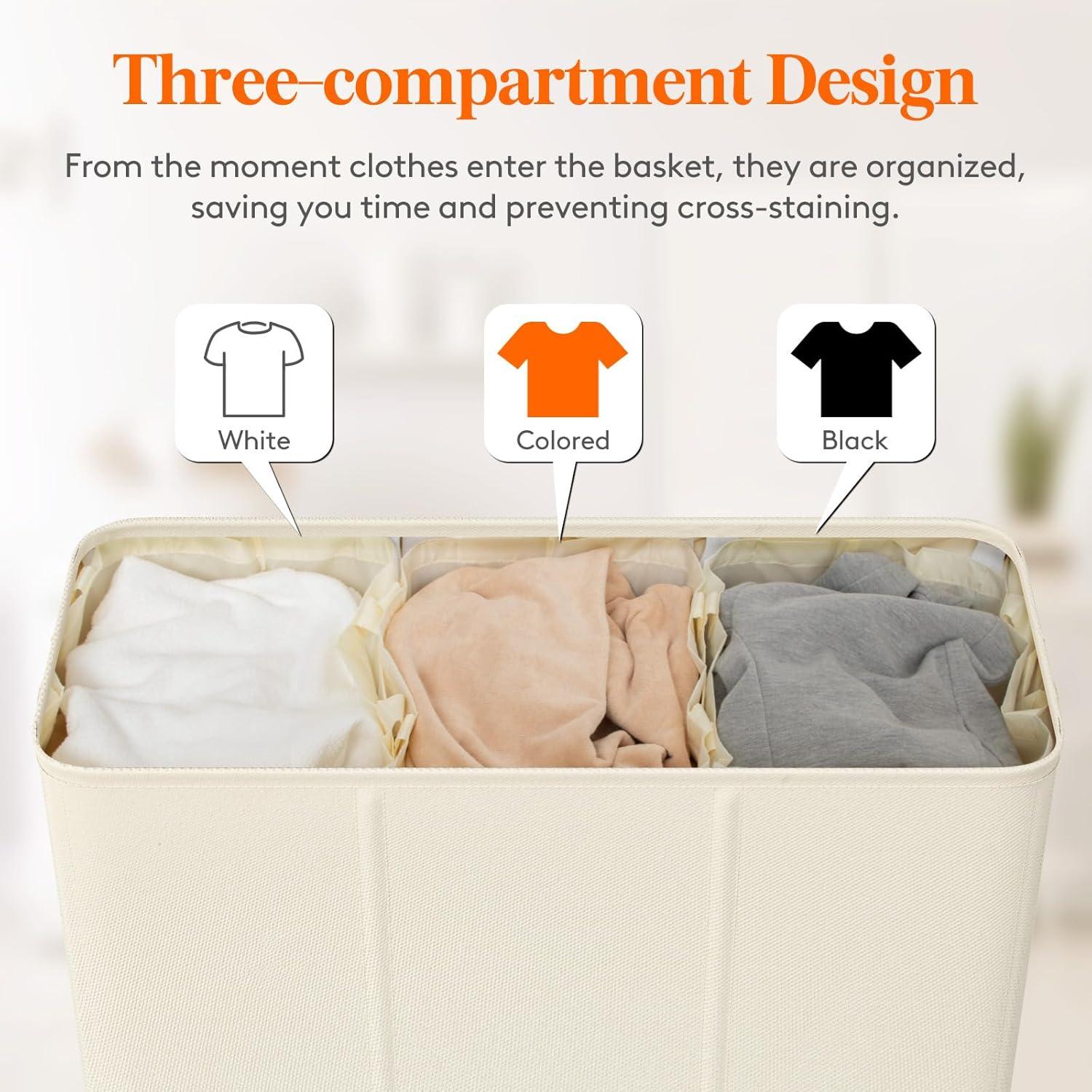 image:imageLifewit Double Laundry Hamper with Lid and Removable Laundry Bags Large Collapsible 2 Dividers Dirty Clothes Basket with Handles for Bedroom Laundry Room Closet Bathroom College 136L GrayWhite