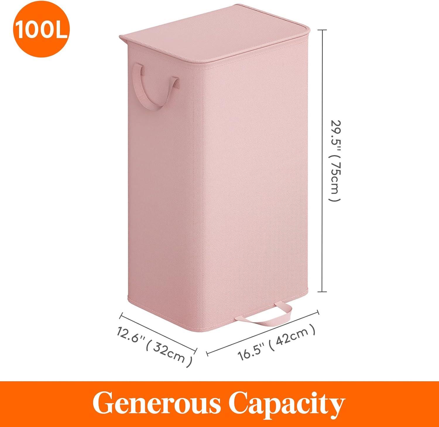 image:imageLifewit Double Laundry Hamper with Lid and Removable Laundry Bags Large Collapsible 2 Dividers Dirty Clothes Basket with Handles for Bedroom Laundry Room Closet Bathroom College 136L GrayPink