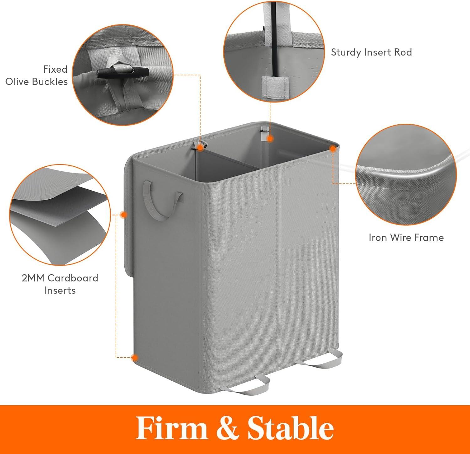 image:imageLifewit Double Laundry Hamper with Lid and Removable Laundry Bags Large Collapsible 2 Dividers Dirty Clothes Basket with Handles for Bedroom Laundry Room Closet Bathroom College 136L GraySilver Gray
