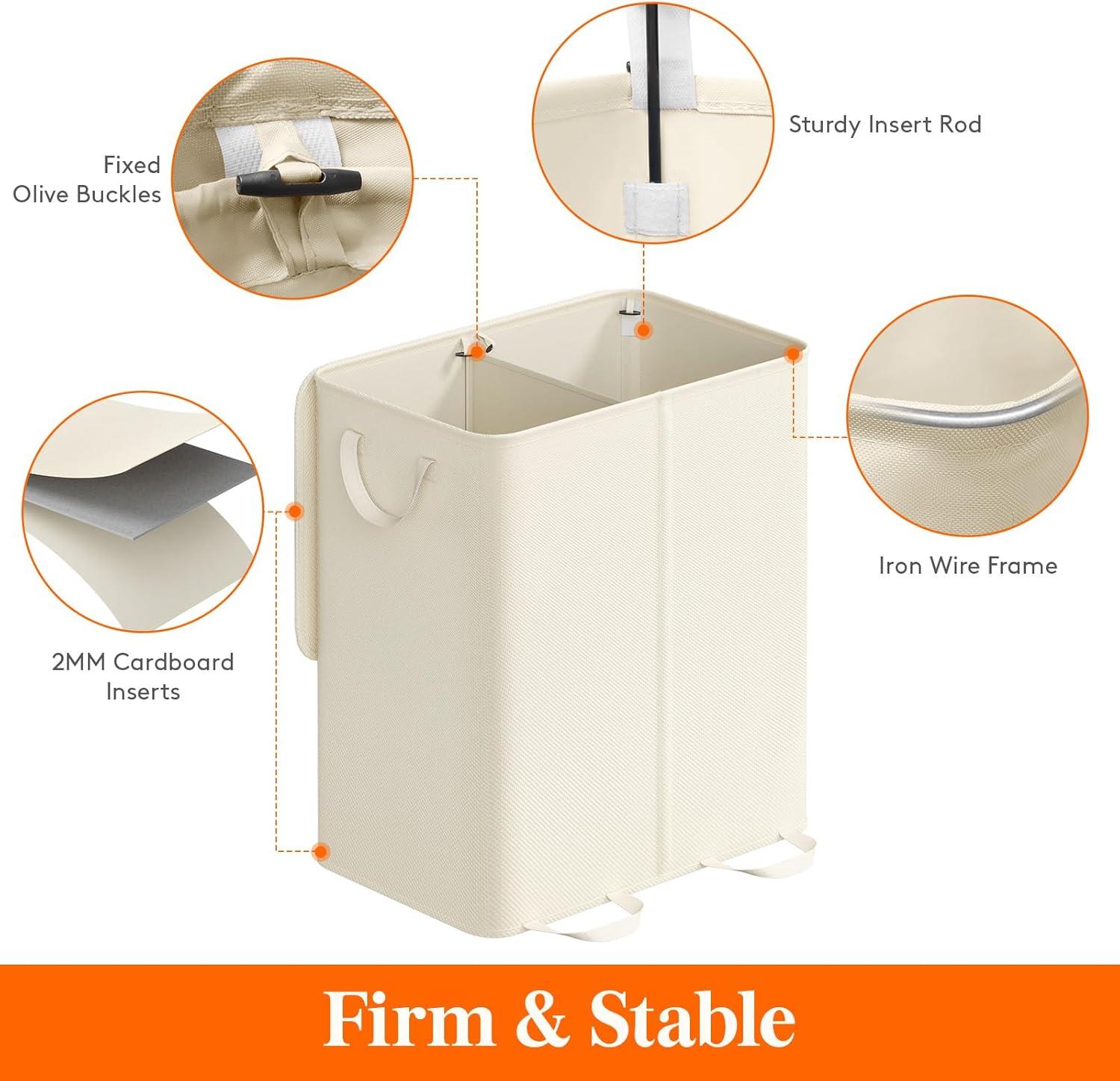image:imageLifewit Double Laundry Hamper with Lid and Removable Laundry Bags Large Collapsible 2 Dividers Dirty Clothes Basket with Handles for Bedroom Laundry Room Closet Bathroom College 136L GrayIvory White