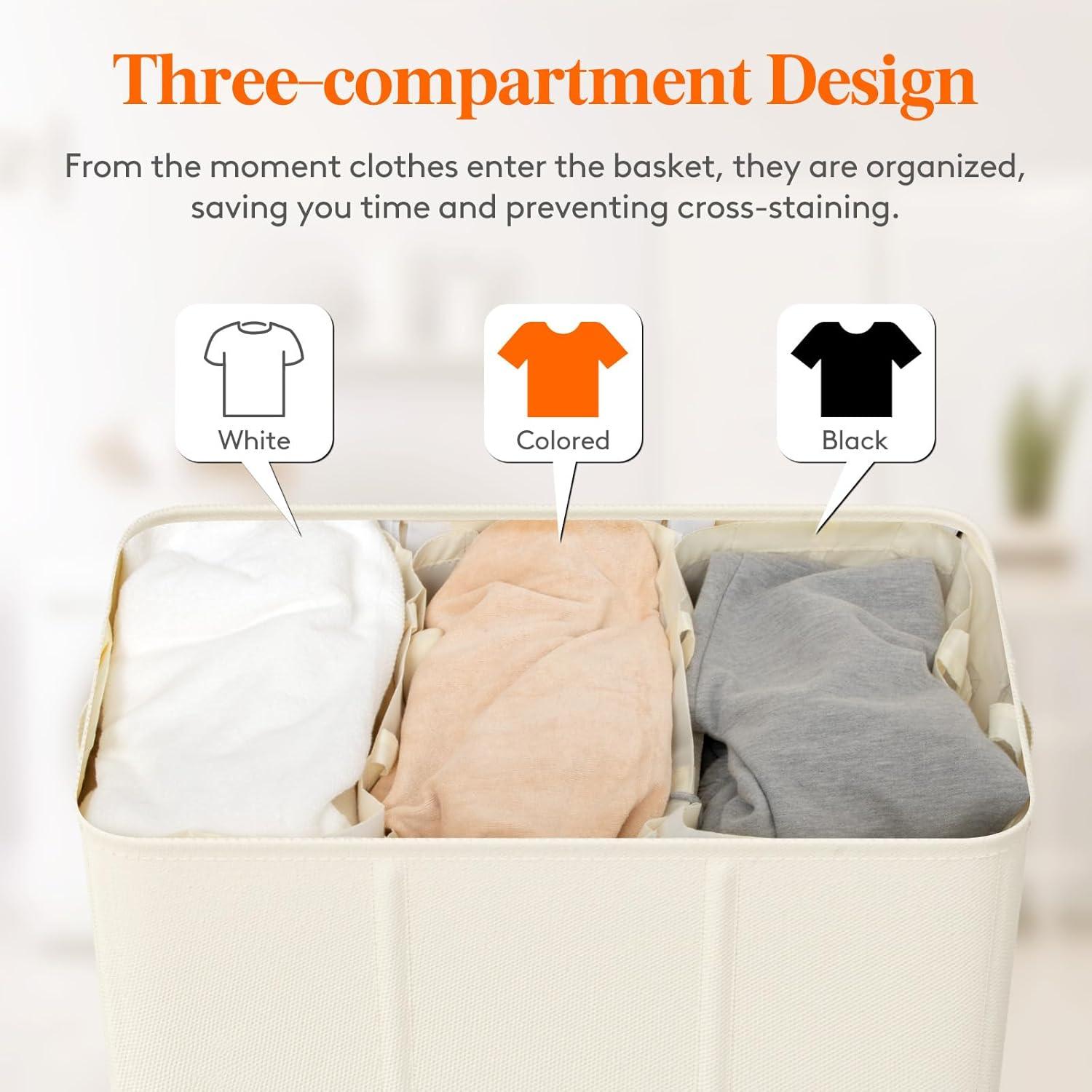 image:imageLifewit Double Laundry Hamper with Lid and Removable Laundry Bags Large Collapsible 2 Dividers Dirty Clothes Basket with Handles for Bedroom Laundry Room Closet Bathroom College 136L GrayWhite