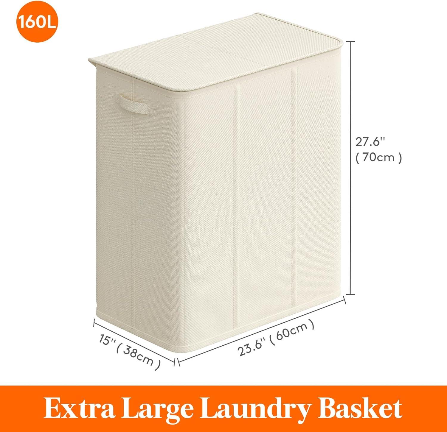 image:imageLifewit Double Laundry Hamper with Lid and Removable Laundry Bags Large Collapsible 2 Dividers Dirty Clothes Basket with Handles for Bedroom Laundry Room Closet Bathroom College 136L GrayWhite