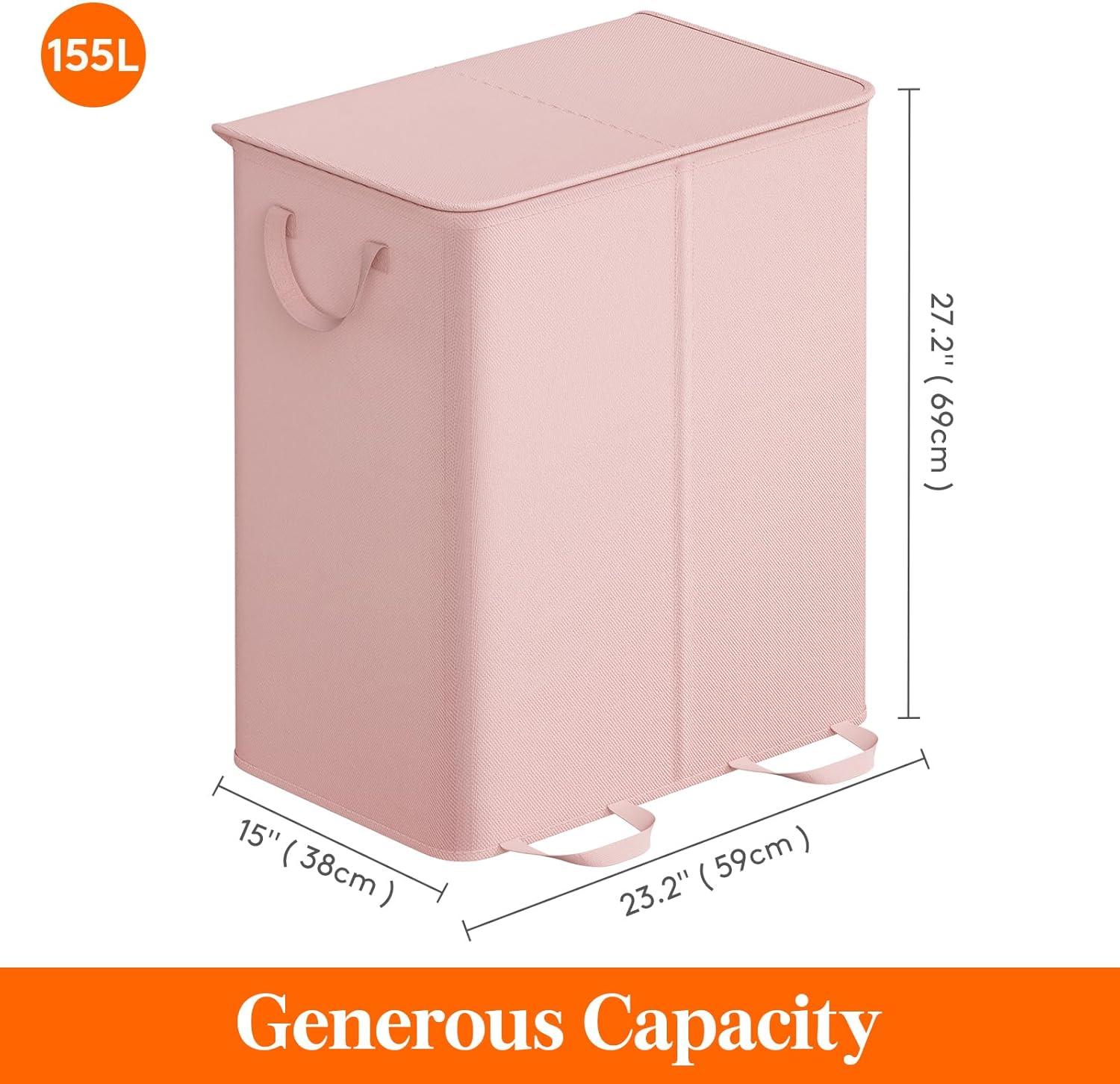 image:imageLifewit Double Laundry Hamper with Lid and Removable Laundry Bags Large Collapsible 2 Dividers Dirty Clothes Basket with Handles for Bedroom Laundry Room Closet Bathroom College 136L GrayPink