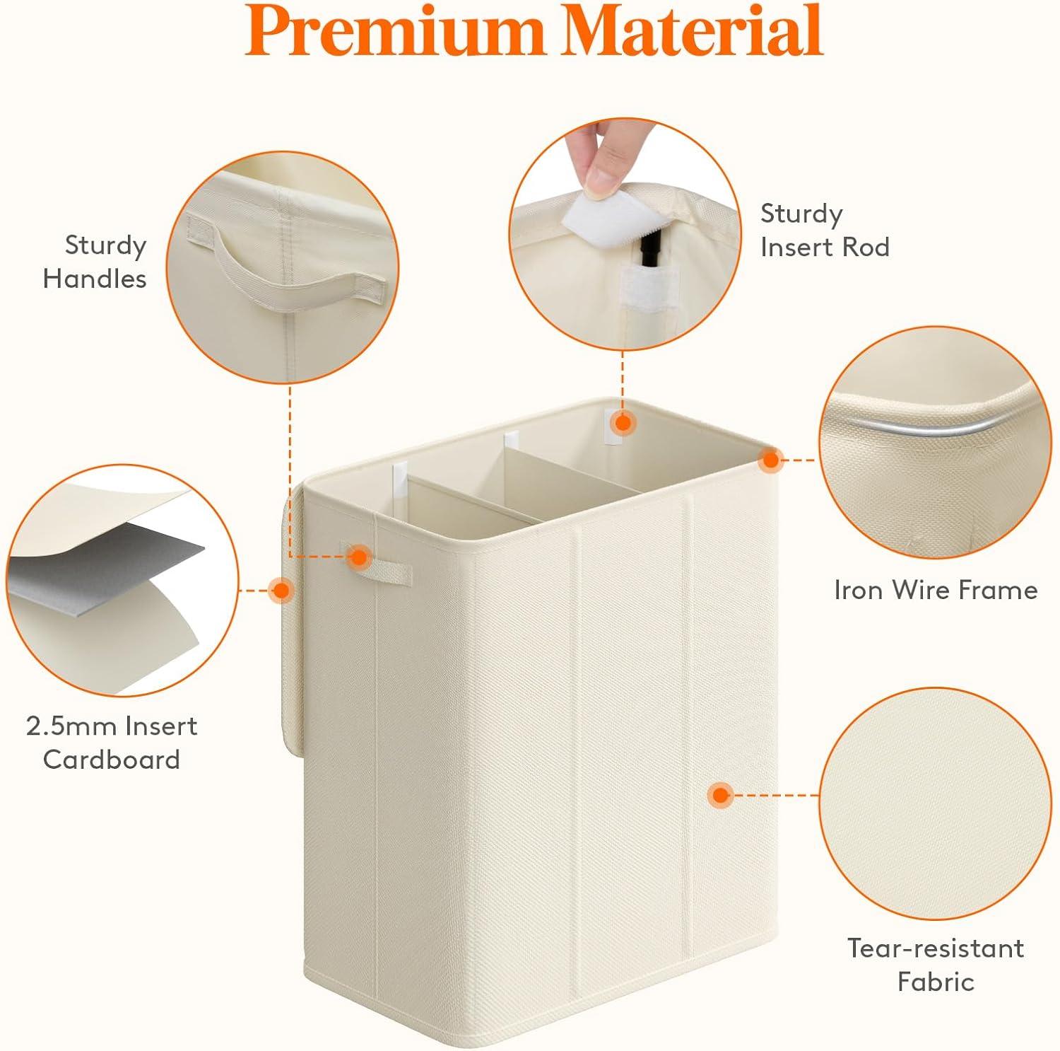 image:imageLifewit Double Laundry Hamper with Lid and Removable Laundry Bags Large Collapsible 2 Dividers Dirty Clothes Basket with Handles for Bedroom Laundry Room Closet Bathroom College 136L GrayWhite