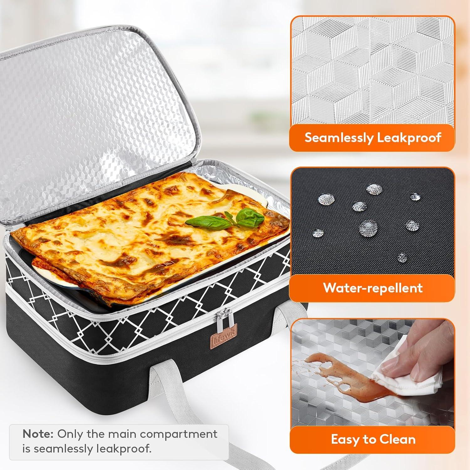 image:imageLifewit Insulated Single Decker Casserole Carrier Lasagna Lugger Holder for Hot or Cold Food Fits 9 x 13 Baking Dish Thermal Lunch Tote Bag for Potluck Parties Picnic and Cookouts BlackBlack
