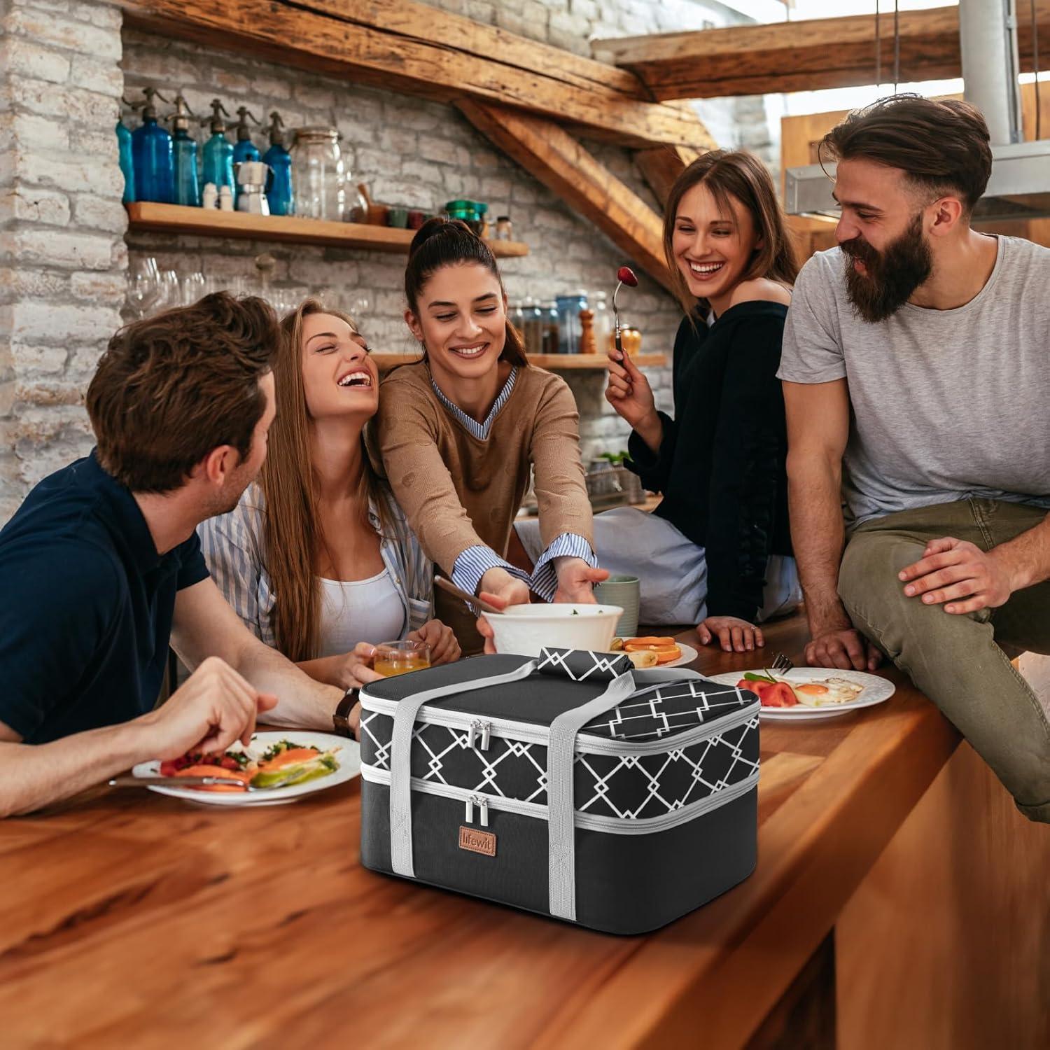 image:imageLifewit Insulated Single Decker Casserole Carrier Lasagna Lugger Holder for Hot or Cold Food Fits 9 x 13 Baking Dish Thermal Lunch Tote Bag for Potluck Parties Picnic and Cookouts BlackBlack