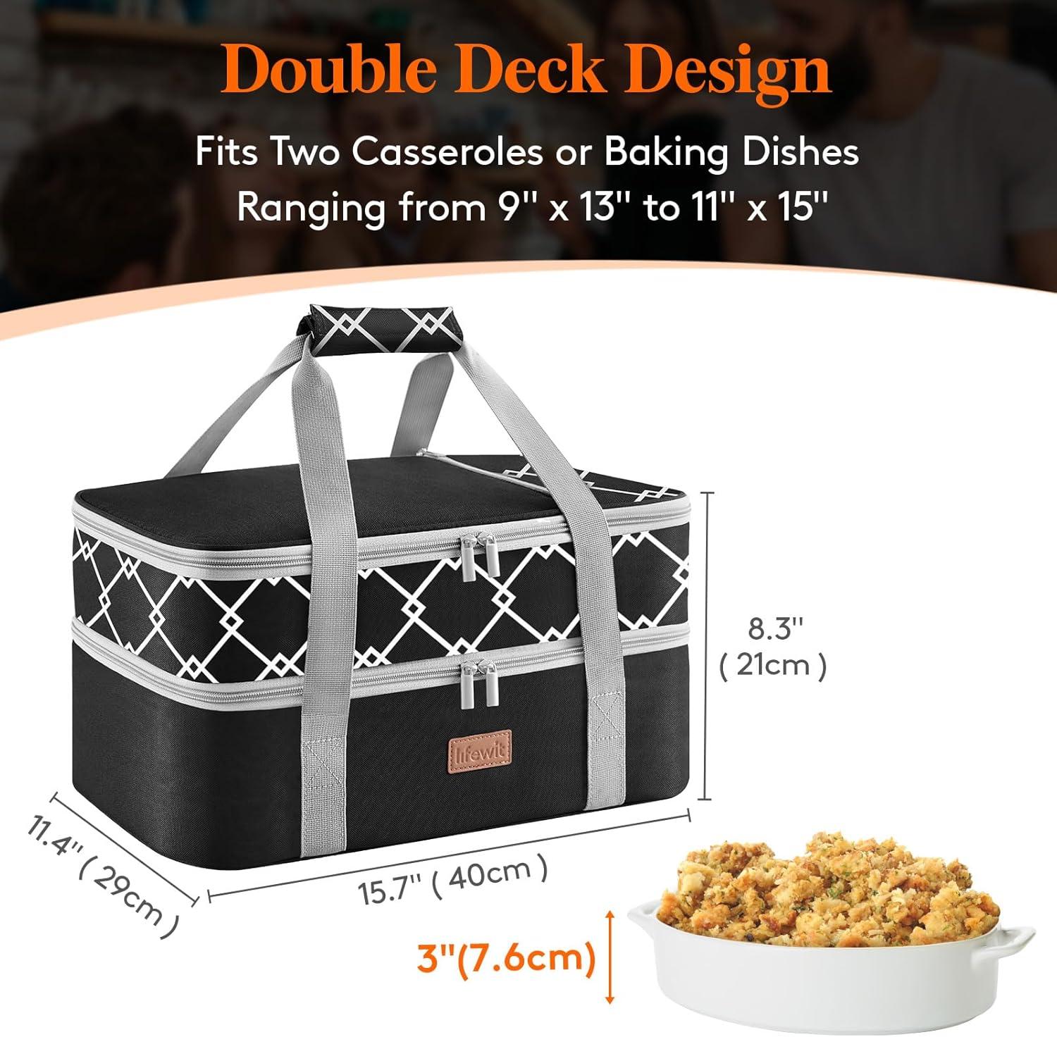 image:imageLifewit Insulated Single Decker Casserole Carrier Lasagna Lugger Holder for Hot or Cold Food Fits 9 x 13 Baking Dish Thermal Lunch Tote Bag for Potluck Parties Picnic and Cookouts BlackBlack