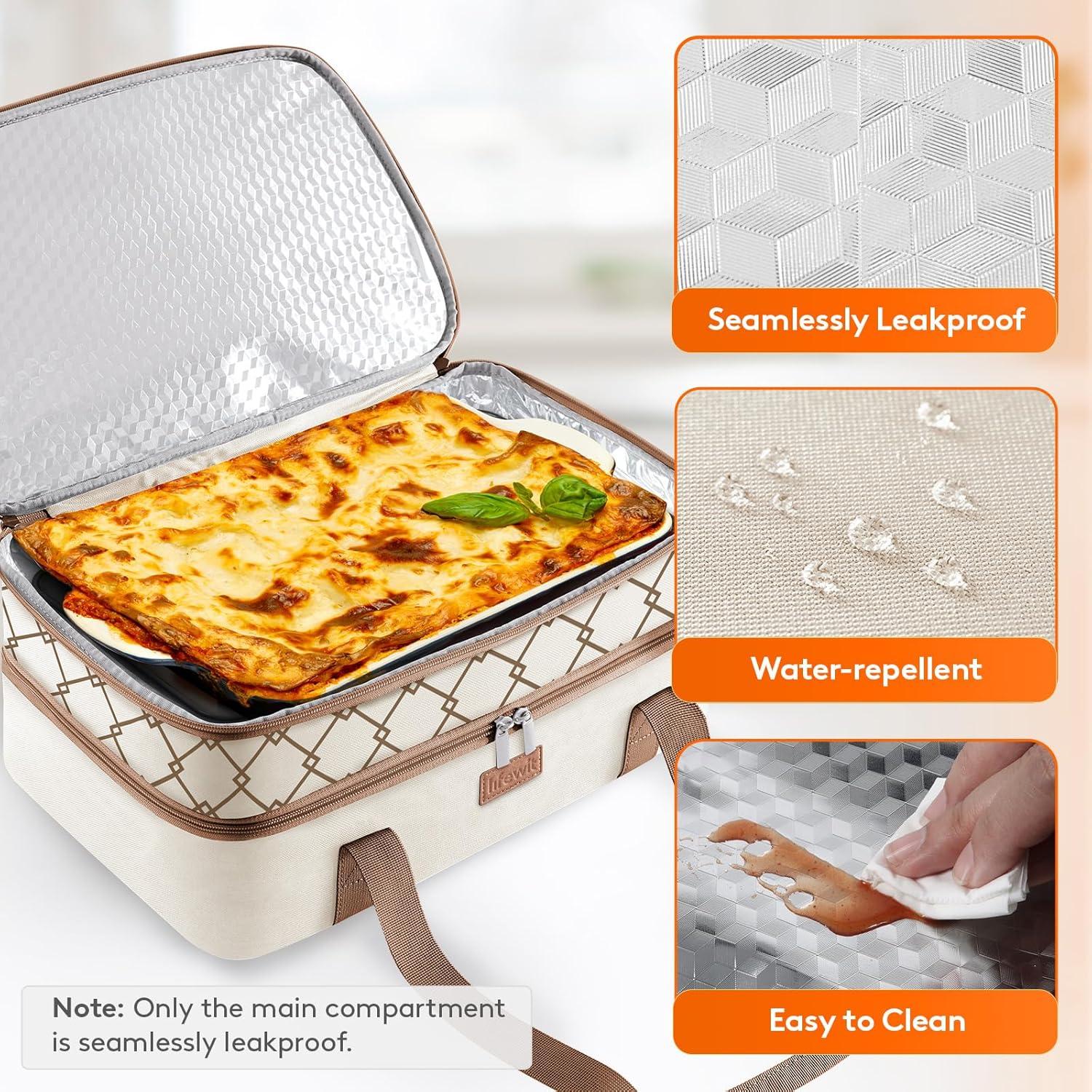 image:imageLifewit Insulated Single Decker Casserole Carrier Lasagna Lugger Holder for Hot or Cold Food Fits 9 x 13 Baking Dish Thermal Lunch Tote Bag for Potluck Parties Picnic and Cookouts BlackBeige