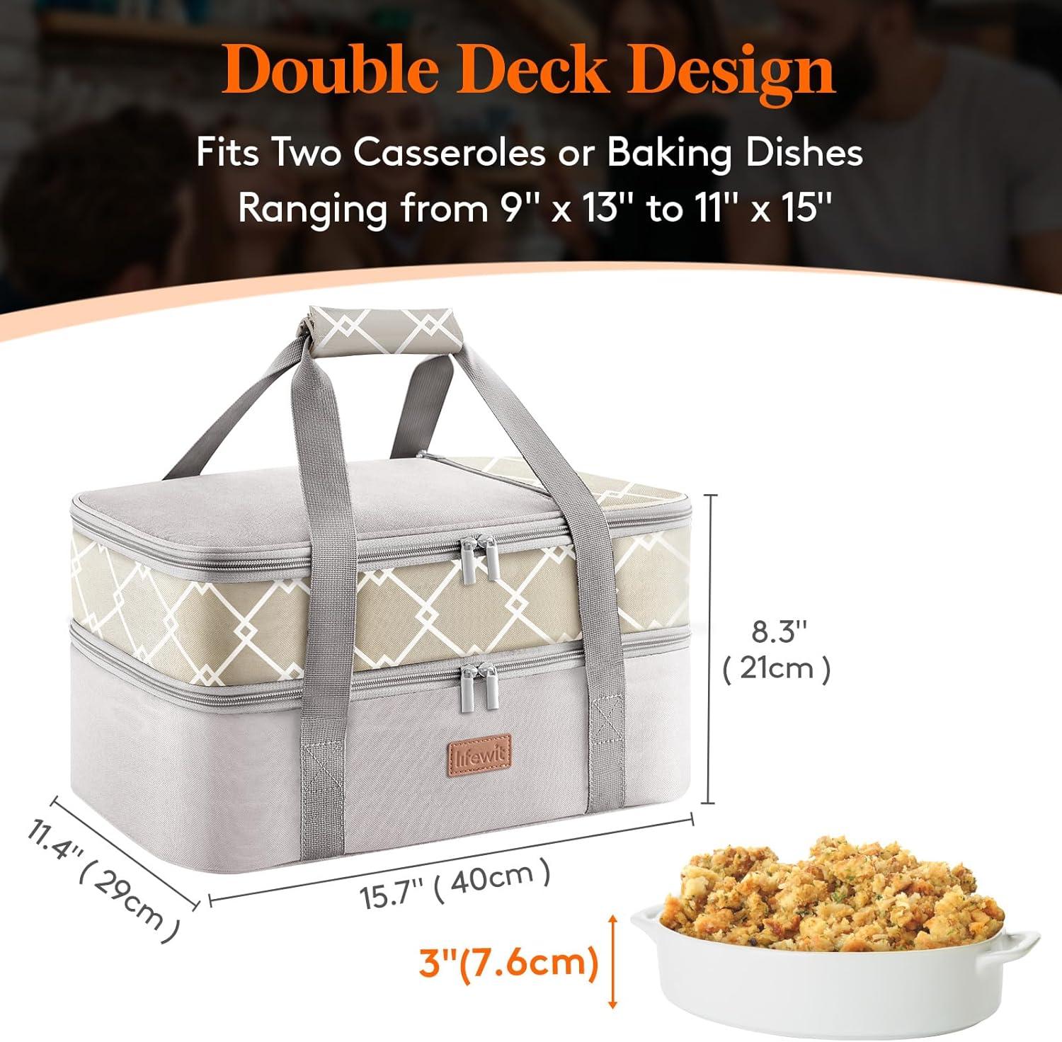 image:imageLifewit Insulated Single Decker Casserole Carrier Lasagna Lugger Holder for Hot or Cold Food Fits 9 x 13 Baking Dish Thermal Lunch Tote Bag for Potluck Parties Picnic and Cookouts BlackGray