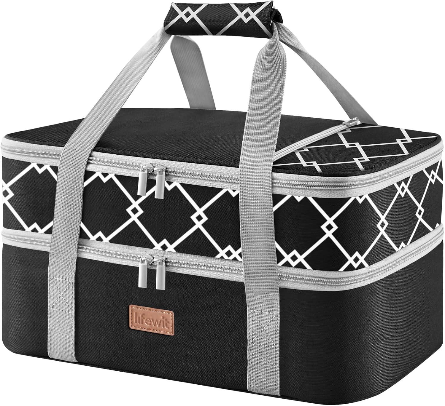 image:imageLifewit Insulated Single Decker Casserole Carrier Lasagna Lugger Holder for Hot or Cold Food Fits 9 x 13 Baking Dish Thermal Lunch Tote Bag for Potluck Parties Picnic and Cookouts BlackBlack