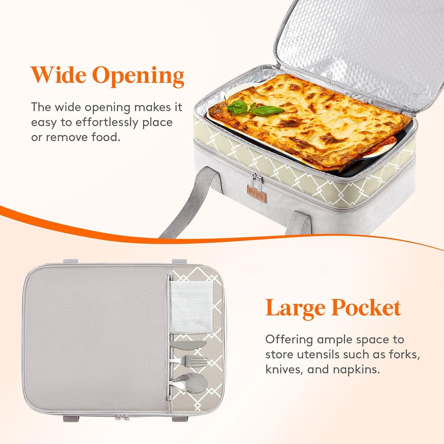 image:imageLifewit Insulated Single Decker Casserole Carrier Lasagna Lugger Holder for Hot or Cold Food Fits 9 x 13 Baking Dish Thermal Lunch Tote Bag for Potluck Parties Picnic and Cookouts BlackGray