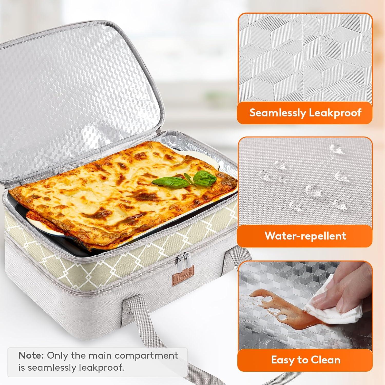 image:imageLifewit Insulated Single Decker Casserole Carrier Lasagna Lugger Holder for Hot or Cold Food Fits 9 x 13 Baking Dish Thermal Lunch Tote Bag for Potluck Parties Picnic and Cookouts BlackGray