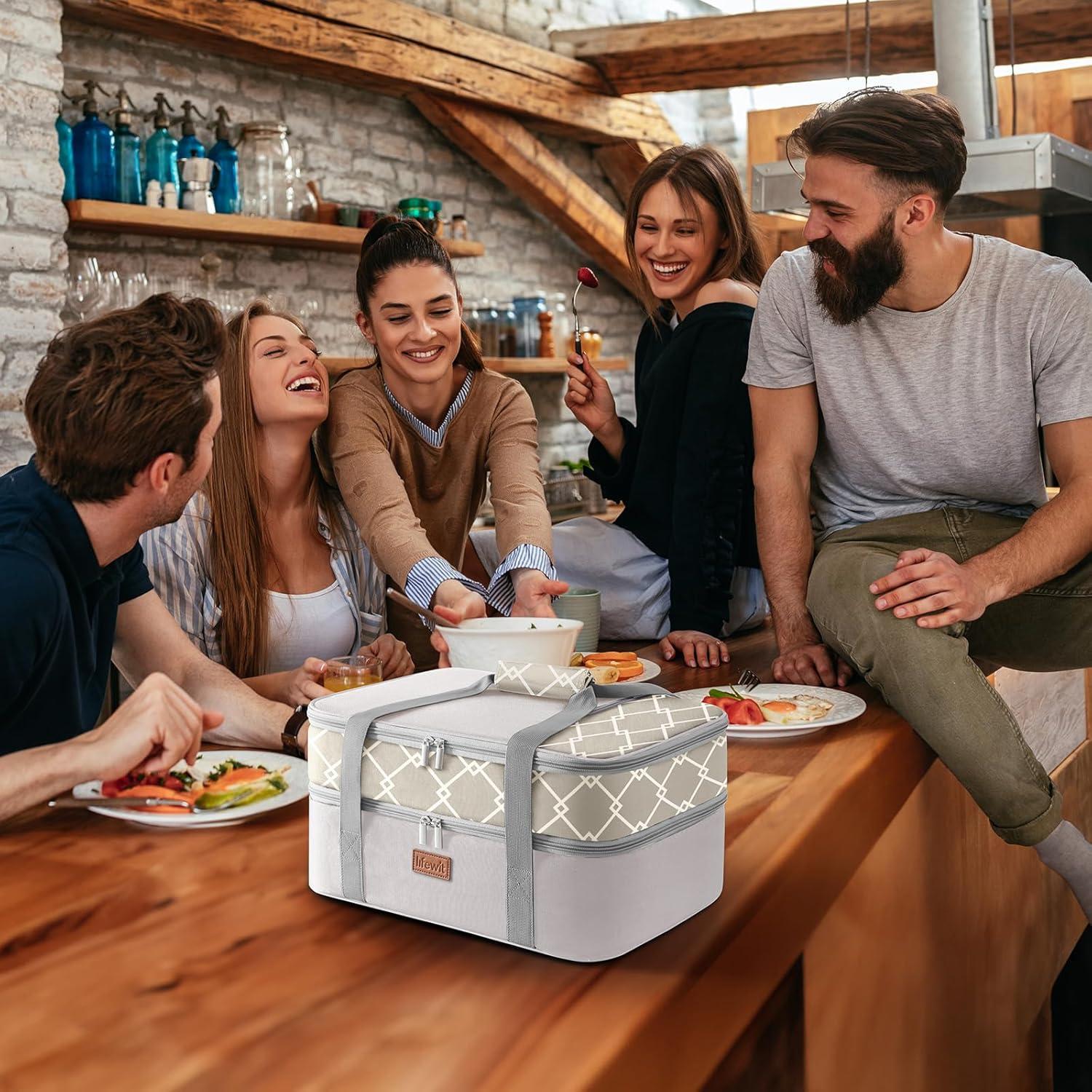image:imageLifewit Insulated Single Decker Casserole Carrier Lasagna Lugger Holder for Hot or Cold Food Fits 9 x 13 Baking Dish Thermal Lunch Tote Bag for Potluck Parties Picnic and Cookouts BlackGray