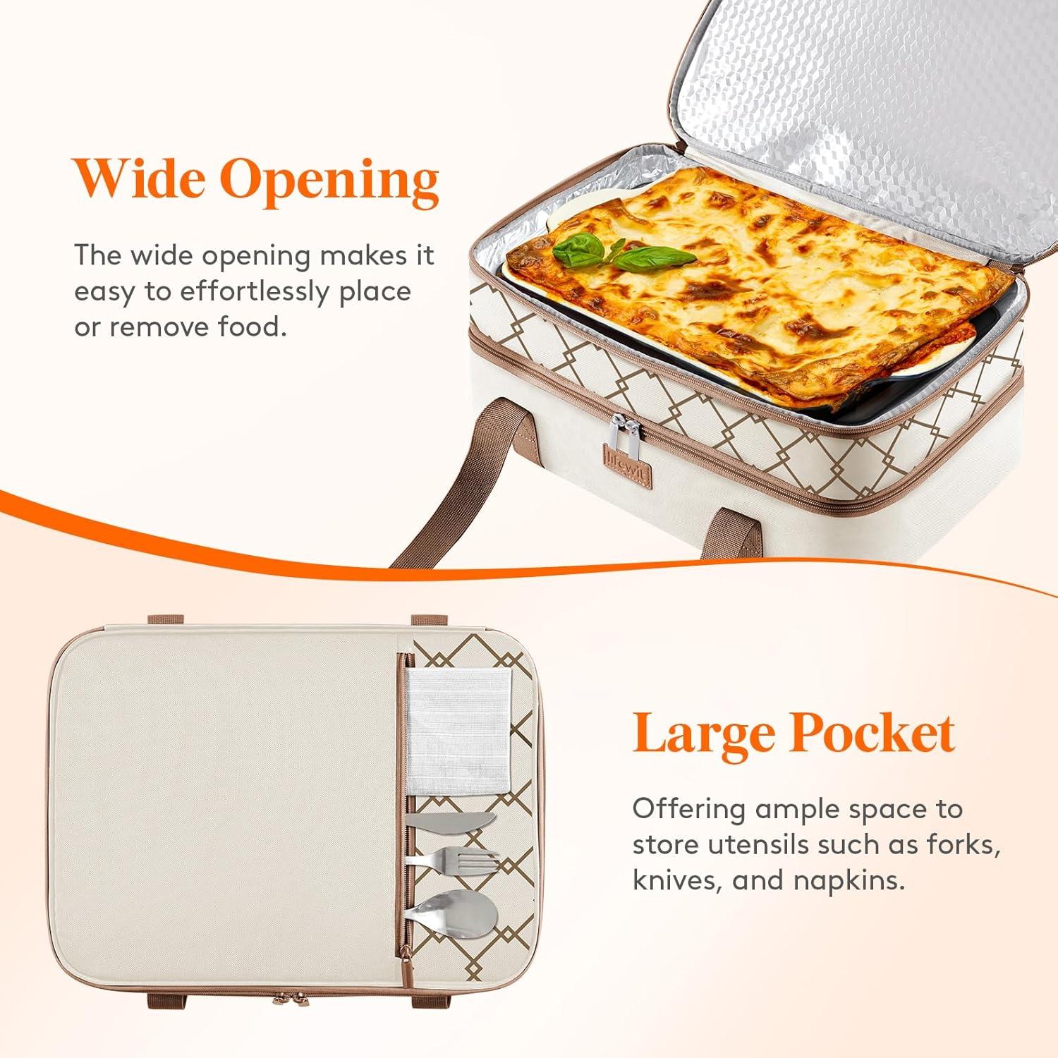 image:imageLifewit Insulated Single Decker Casserole Carrier Lasagna Lugger Holder for Hot or Cold Food Fits 9 x 13 Baking Dish Thermal Lunch Tote Bag for Potluck Parties Picnic and Cookouts BlackBeige