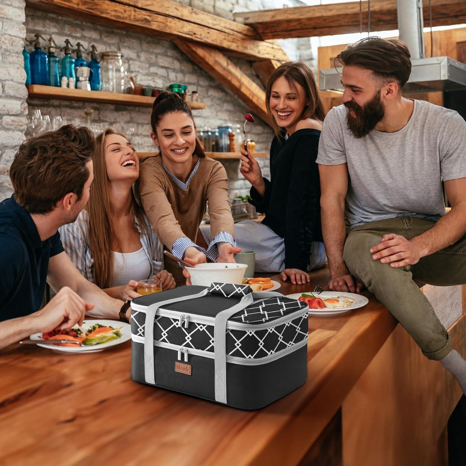 image:imageLifewit Insulated Single Decker Casserole Carrier Lasagna Lugger Holder for Hot or Cold Food Fits 9 x 13 Baking Dish Thermal Lunch Tote Bag for Potluck Parties Picnic and Cookouts BlackBlack