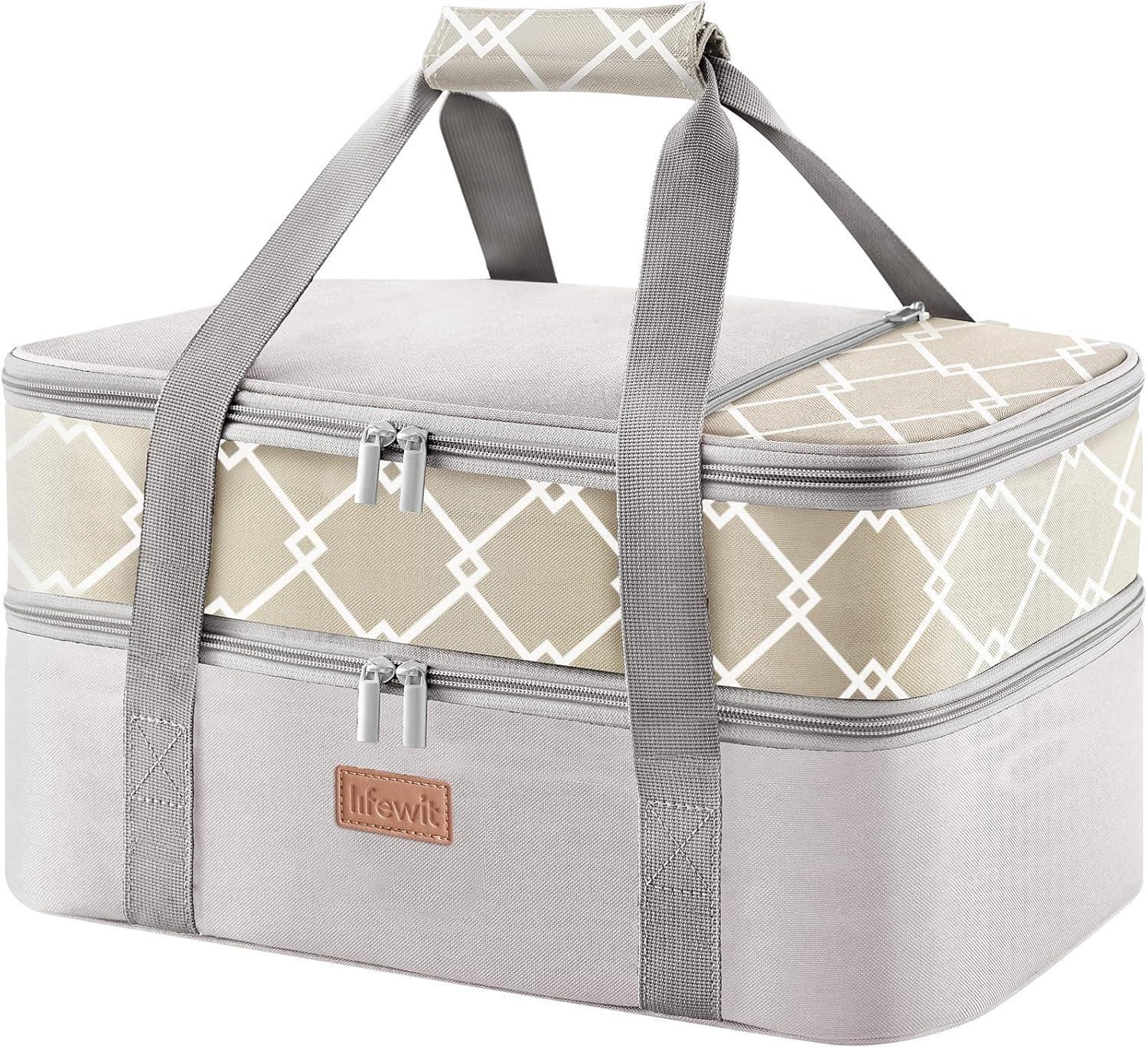 image:imageLifewit Insulated Single Decker Casserole Carrier Lasagna Lugger Holder for Hot or Cold Food Fits 9 x 13 Baking Dish Thermal Lunch Tote Bag for Potluck Parties Picnic and Cookouts BlackGray
