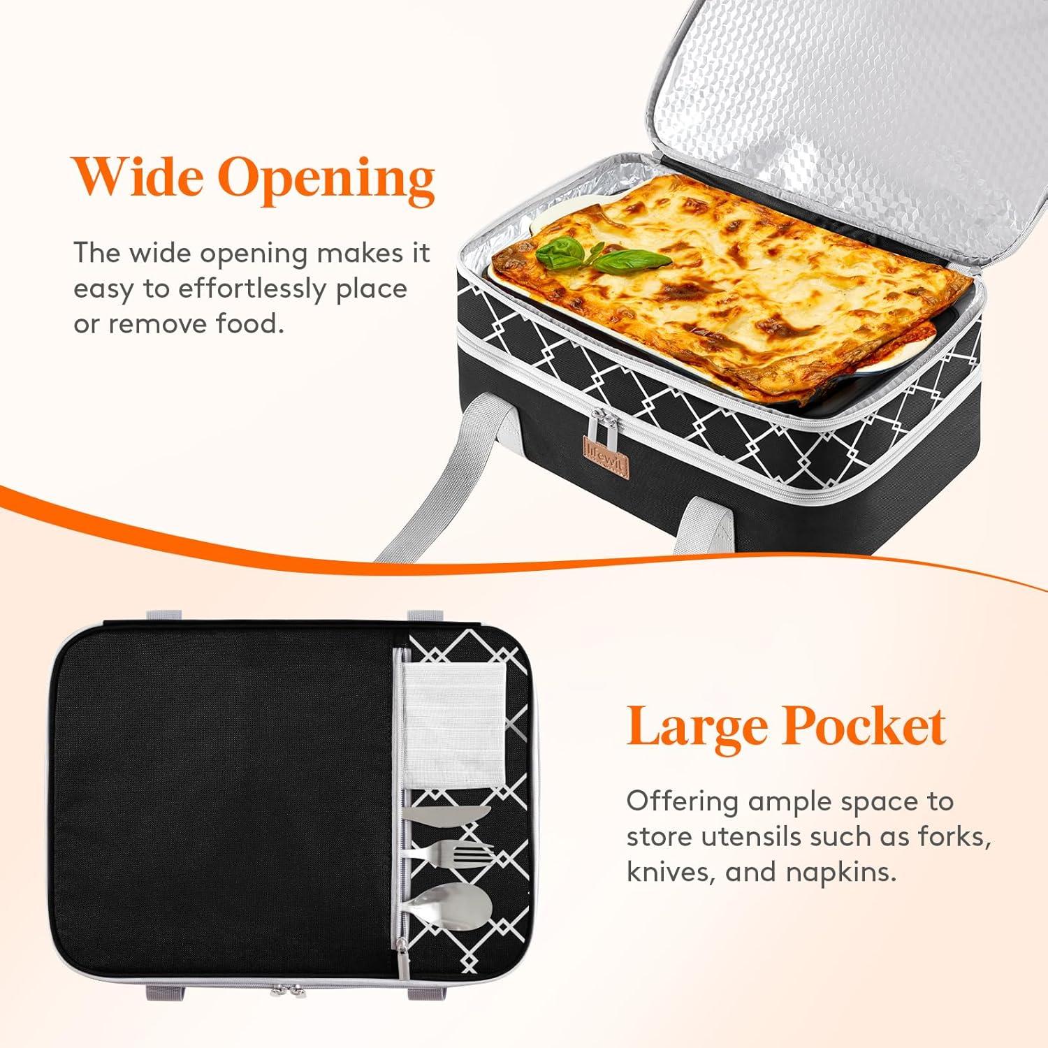 image:imageLifewit Insulated Single Decker Casserole Carrier Lasagna Lugger Holder for Hot or Cold Food Fits 9 x 13 Baking Dish Thermal Lunch Tote Bag for Potluck Parties Picnic and Cookouts BlackBlack
