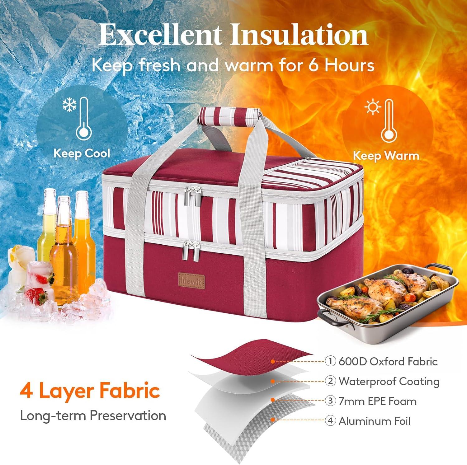 image:imageLifewit Insulated Single Decker Casserole Carrier for Hot or Cold Food Casserole Dish Carrying Case Lasagna Holder for Potluck Parties Picnic and Cookouts Fits 9x13 Baking Dish GreyRed