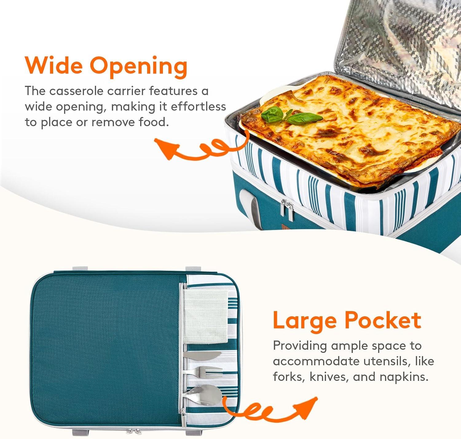 image:imageLifewit Insulated Single Decker Casserole Carrier for Hot or Cold Food Casserole Dish Carrying Case Lasagna Holder for Potluck Parties Picnic and Cookouts Fits 9x13 Baking Dish GreyGreen