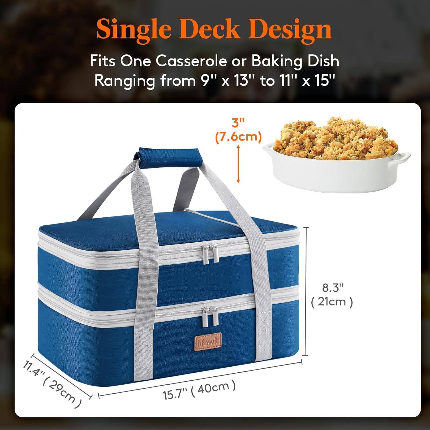 image:imageLifewit Insulated Single Decker Casserole Carrier for Hot or Cold Food Casserole Dish Carrying Case Lasagna Holder for Potluck Parties Picnic and Cookouts Fits 9x13 Baking Dish GreyPure Blue