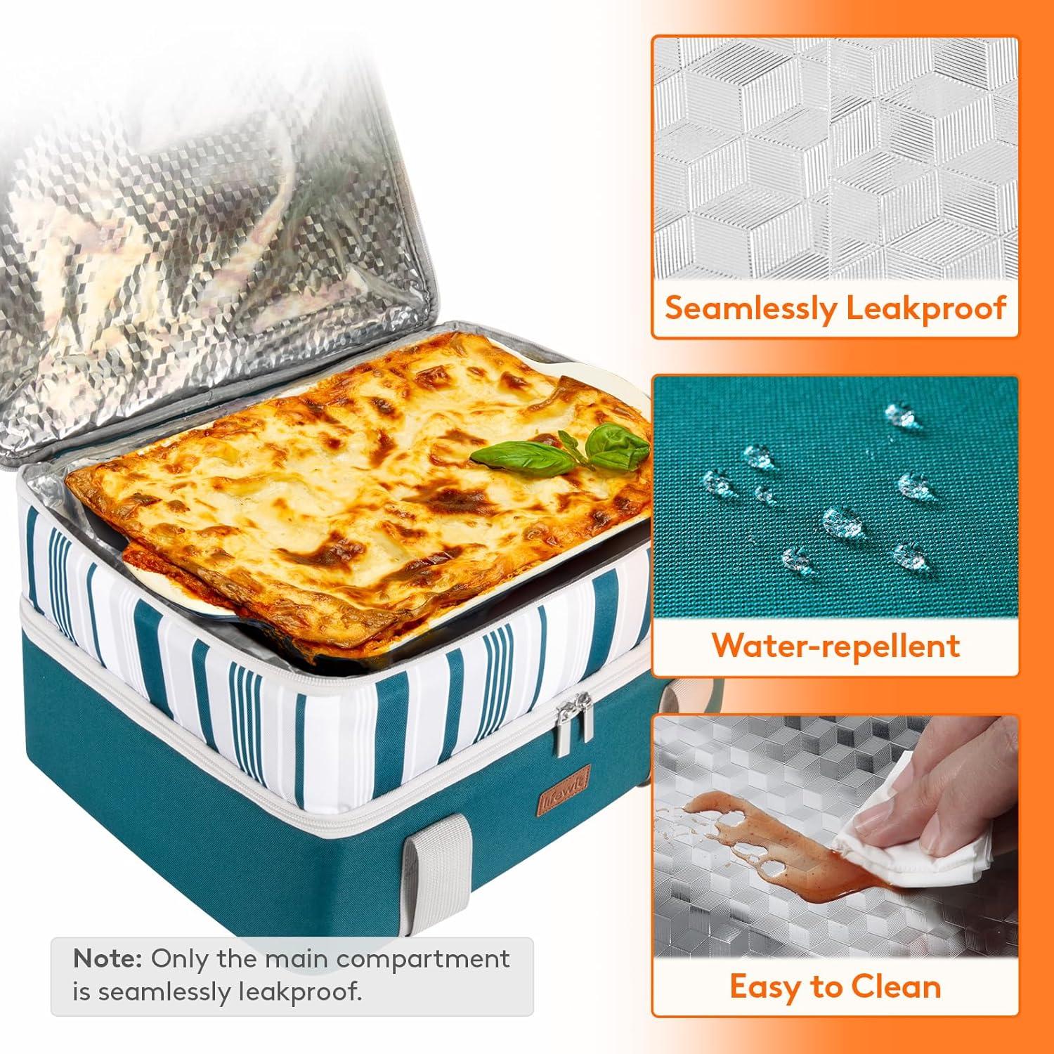 image:imageLifewit Insulated Single Decker Casserole Carrier for Hot or Cold Food Casserole Dish Carrying Case Lasagna Holder for Potluck Parties Picnic and Cookouts Fits 9x13 Baking Dish GreyGreen