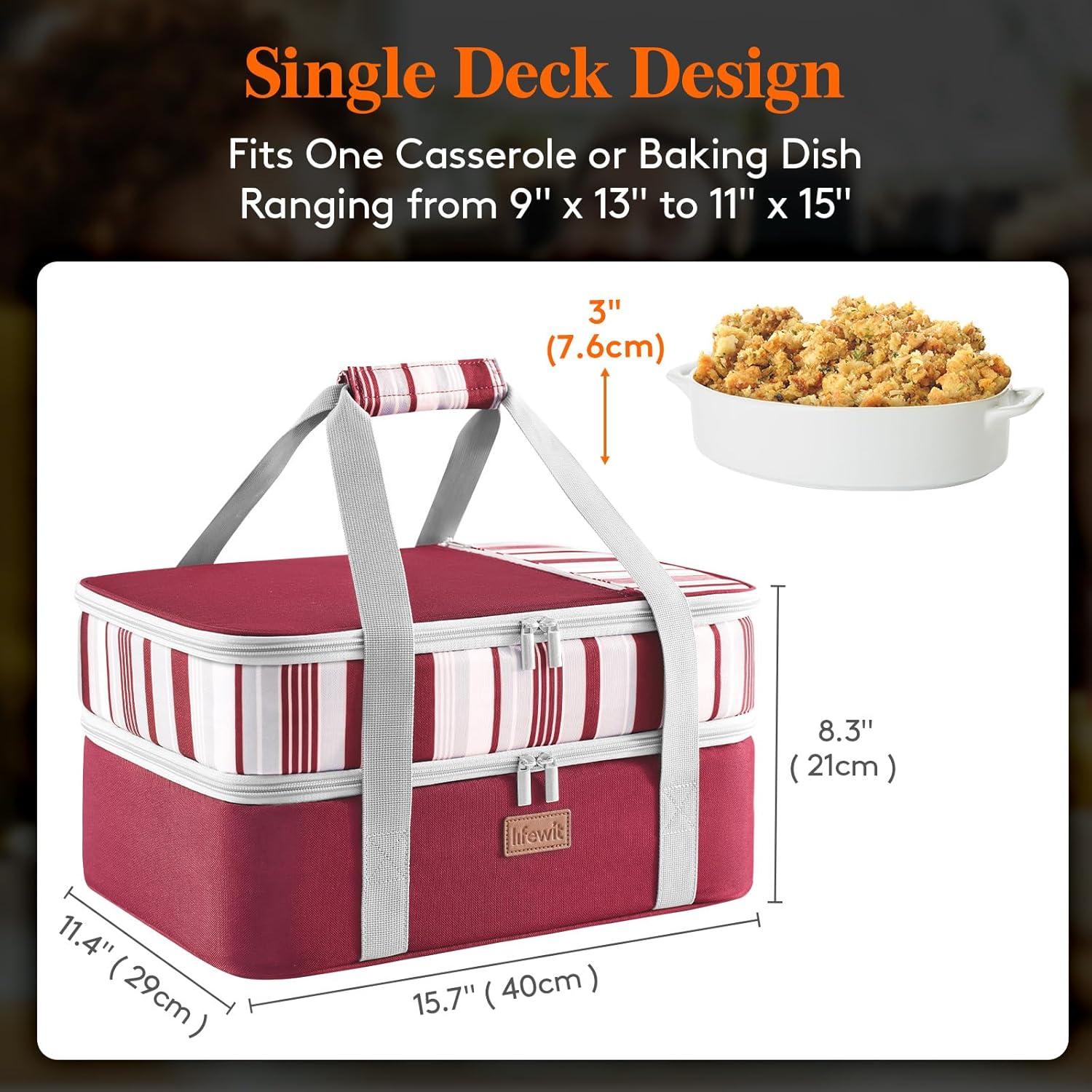 image:imageLifewit Insulated Single Decker Casserole Carrier for Hot or Cold Food Casserole Dish Carrying Case Lasagna Holder for Potluck Parties Picnic and Cookouts Fits 9x13 Baking Dish GreyRed