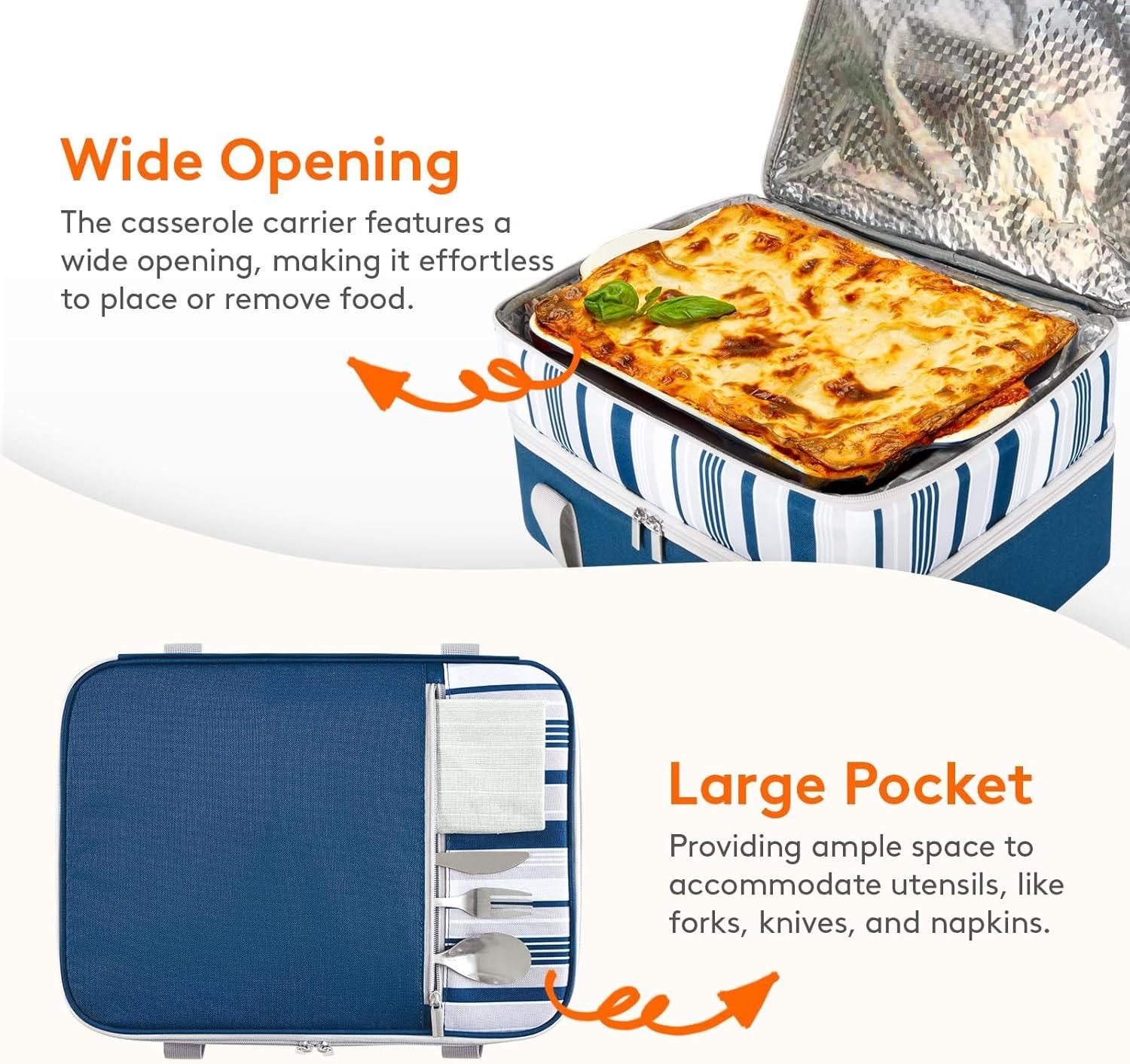 image:imageLifewit Insulated Single Decker Casserole Carrier for Hot or Cold Food Casserole Dish Carrying Case Lasagna Holder for Potluck Parties Picnic and Cookouts Fits 9x13 Baking Dish GreyBlue
