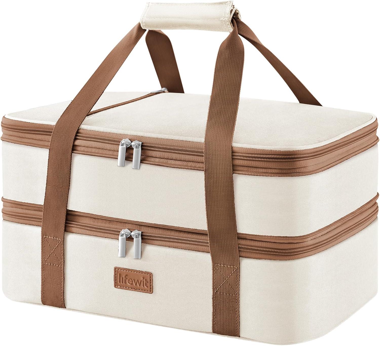 image:imageLifewit Insulated Single Decker Casserole Carrier for Hot or Cold Food Casserole Dish Carrying Case Lasagna Holder for Potluck Parties Picnic and Cookouts Fits 9x13 Baking Dish GreyBeige